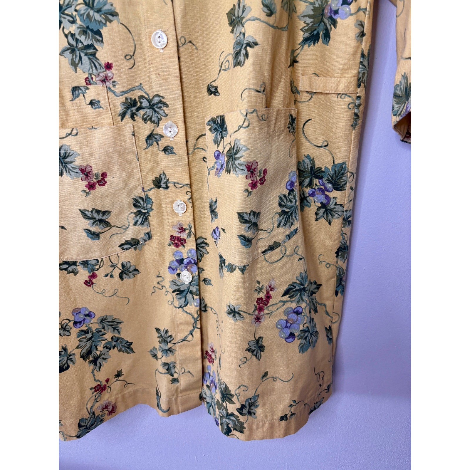 Vintage 1980s Gianna Rose Butter Yellow Floral Tunic Smock Chore Coat Artist S