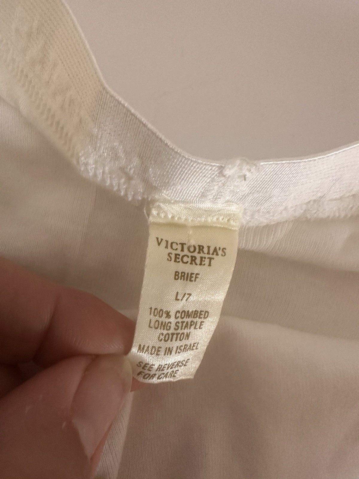 VICTORIAS SECRET L/7 white 100% COTTON VINTAGE RARE BRIEF PANTIES logo band