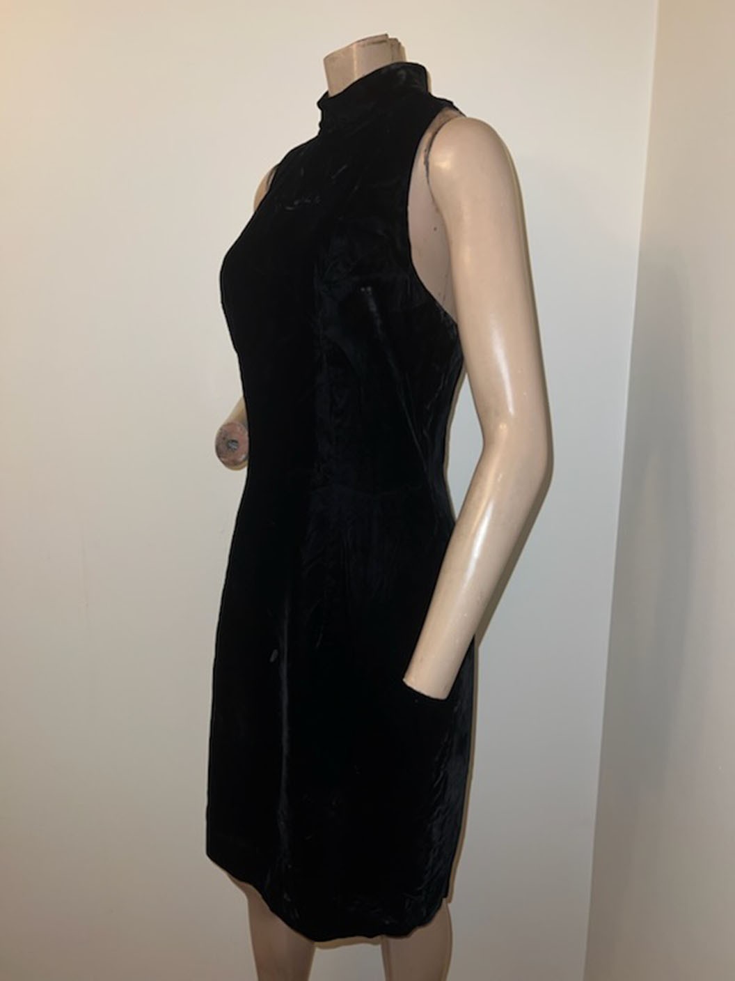 SEXY!! Vintage 80s Donna Ricco Black Velvet Sheer Back Cocktail Party Dress S/M