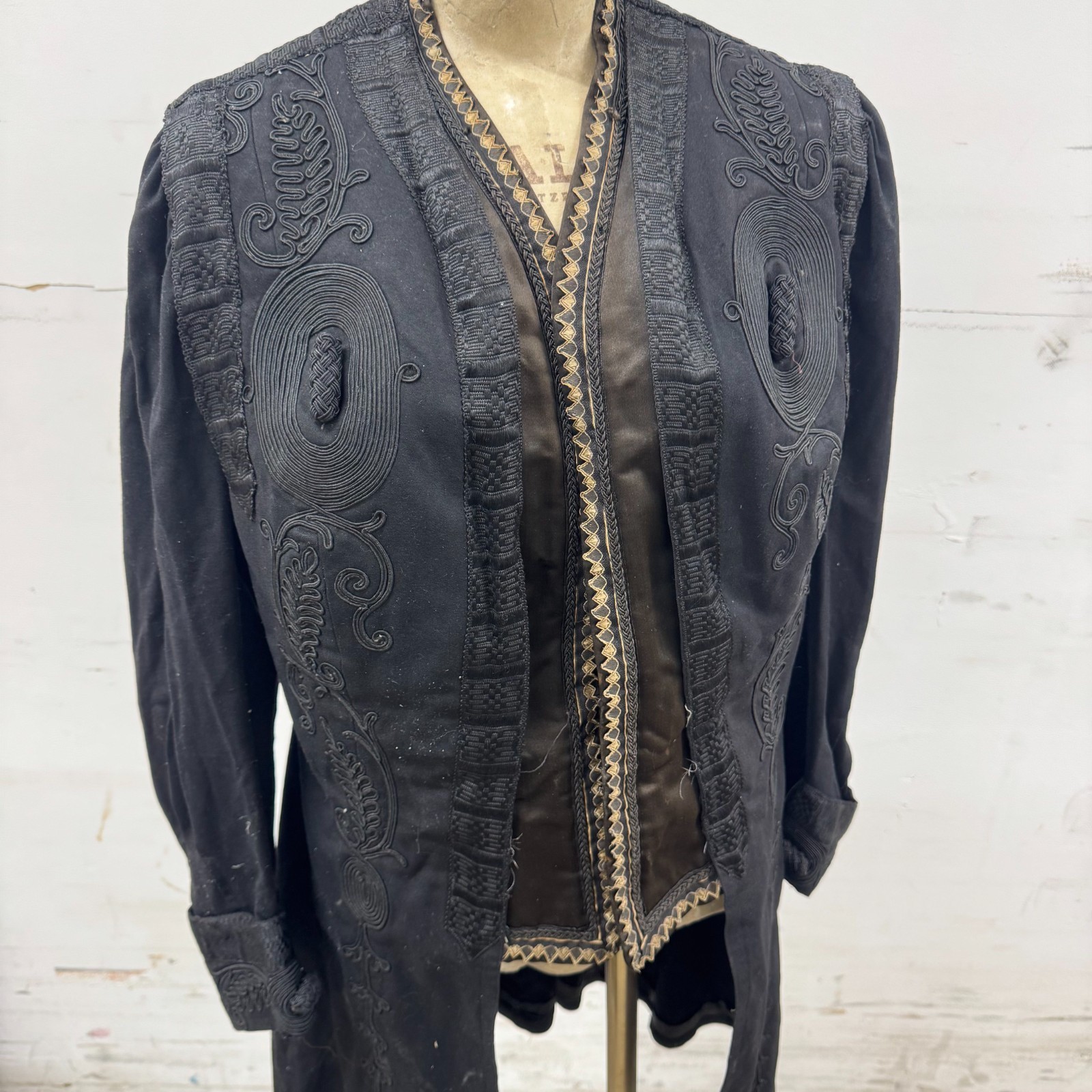 Antique Victorian Edwardian Black Frock Coat Soutache 1880s-1910s Gothic