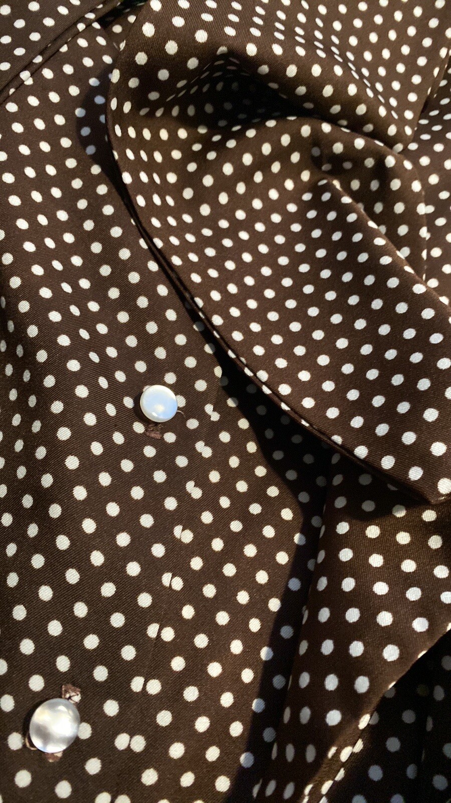 Lee Mar Blouse Women’s Vintage Size 12 Polka Dots Brown White VTG