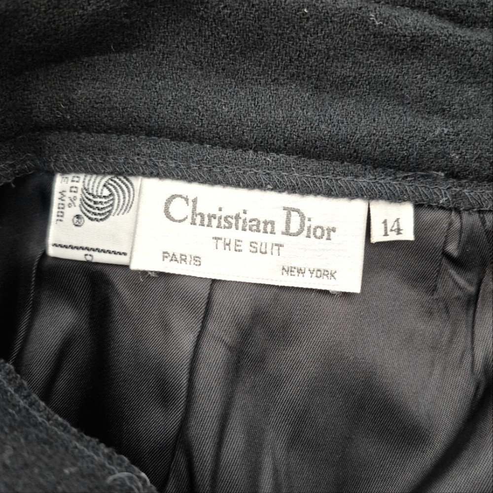 Vtg Christian Dior The Suit Black Wool Skirt Sz 14 Classic Fall Luxury Winter