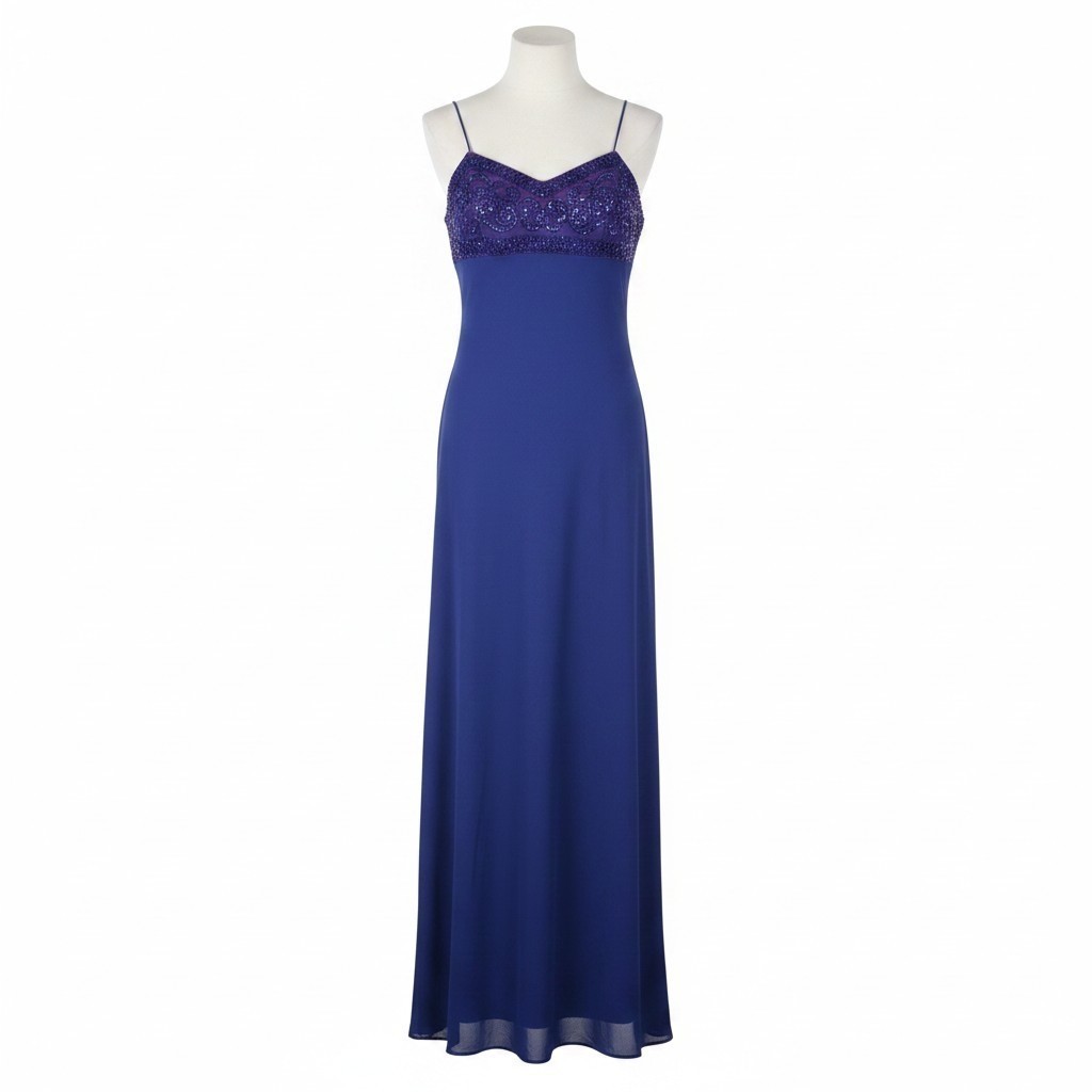 VTG 90s Y2K Morgan & Co Linda Bernell Blue Purple Sequin Maxi Prom Dress Sz 5/6