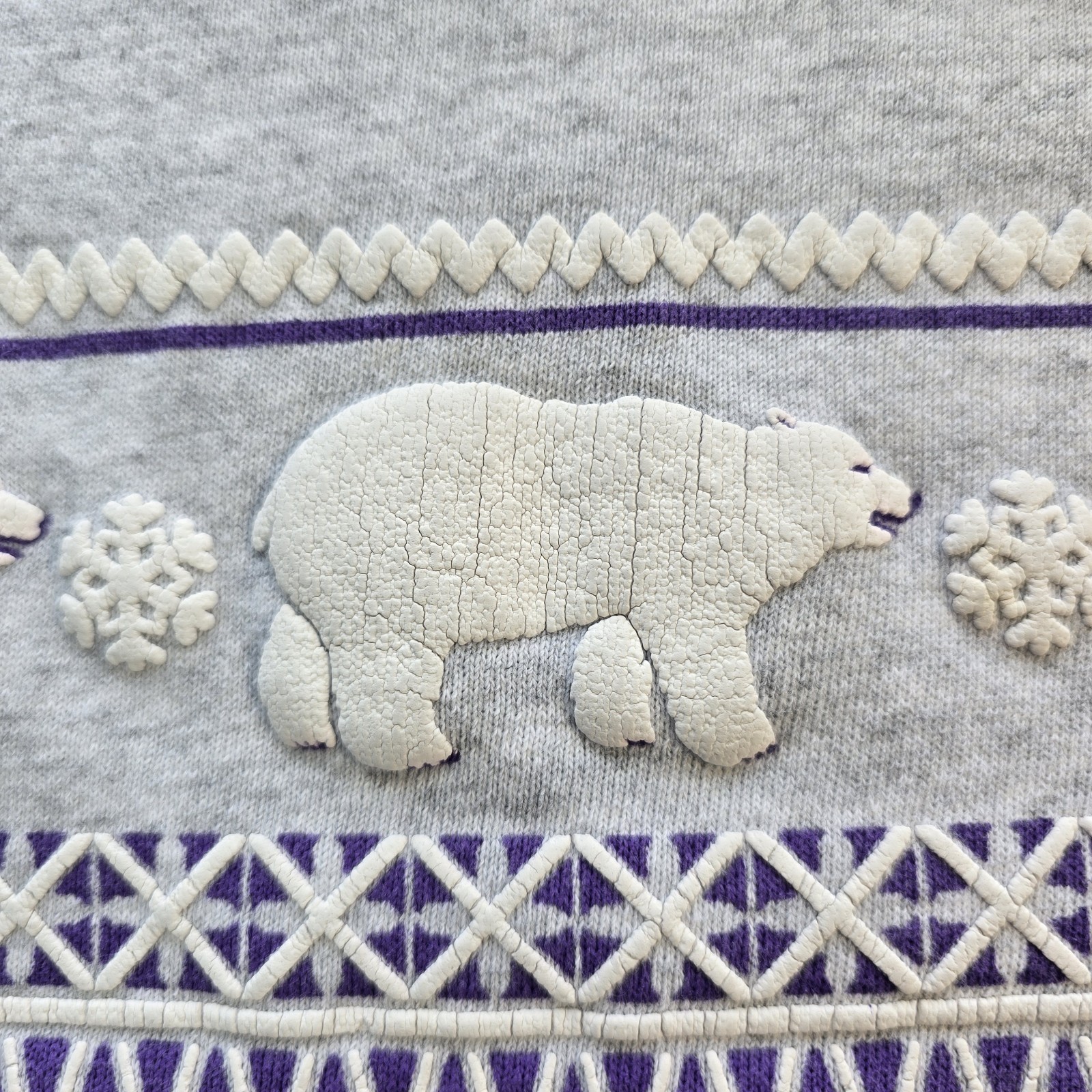 VTG 90s Hanes Alaska Polar Bear Sweatshirt XL Gray Puff Print USA Fabric XL Gorp
