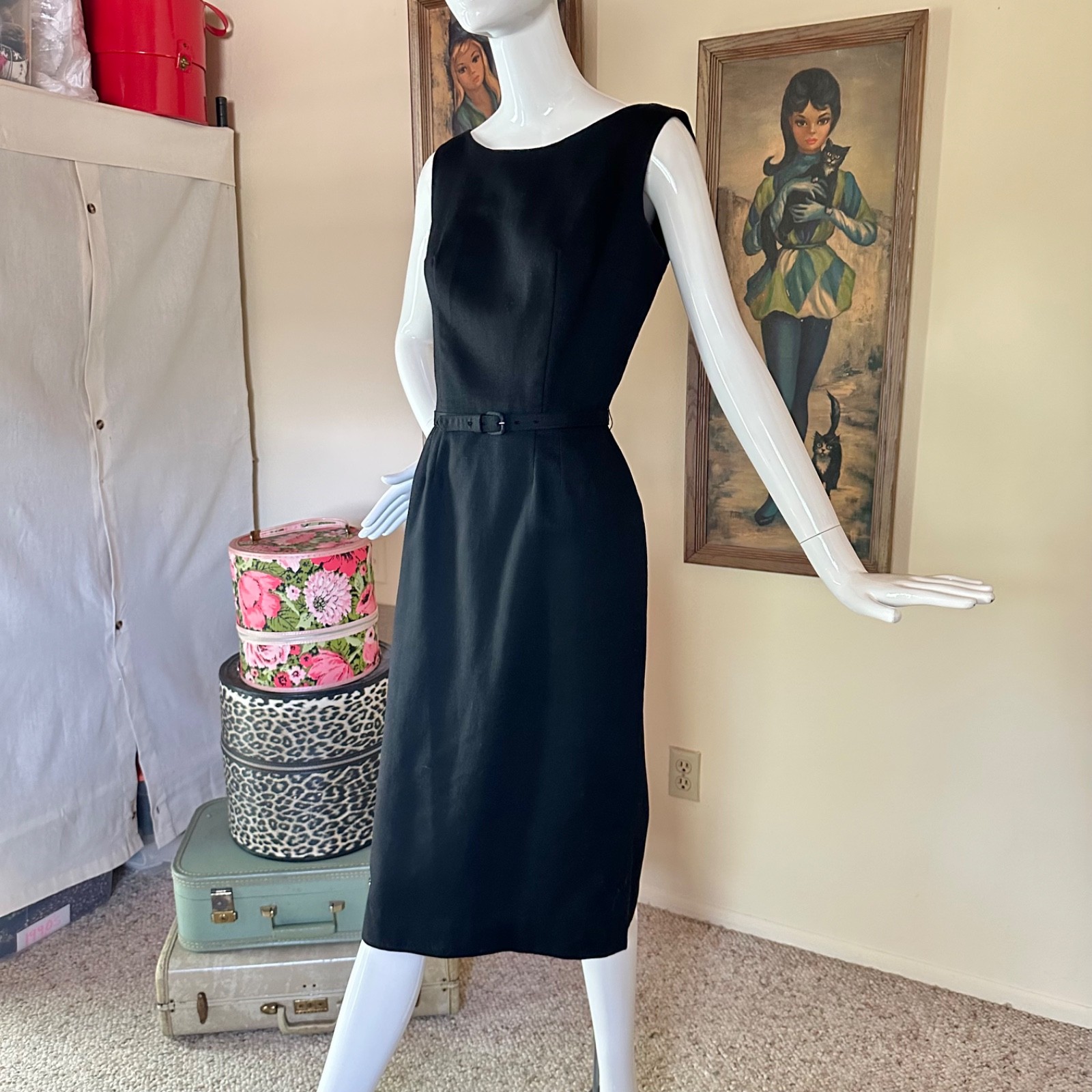 Vintage 1950s LBD Audrey Cocktail Dress & Blouse Layered Suit 2 pc Set S