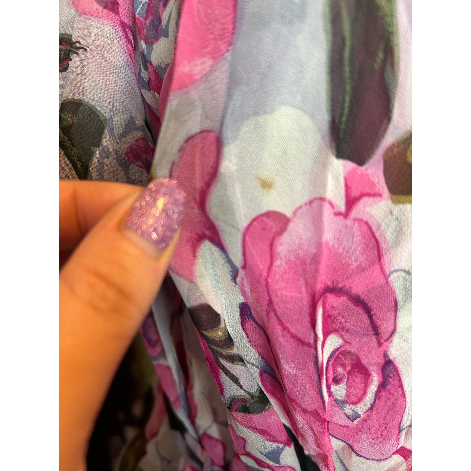 Lasoie SILK Pink Floral Rose Flutter Sleeve Nightgown 2 Piece Lingerie VTG L