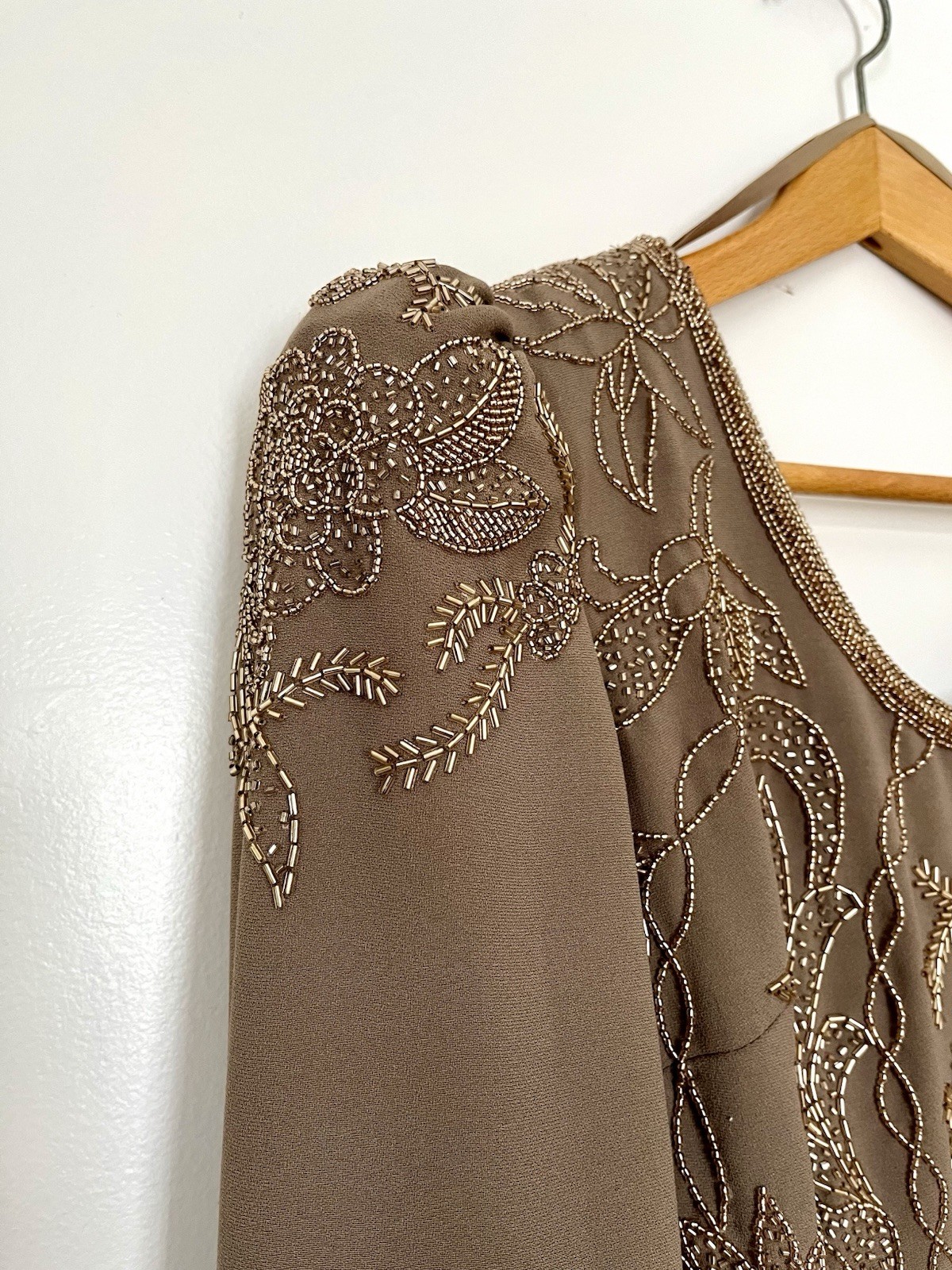 Vintage Taupe Mother Of The Bride Evening Gown Beaded