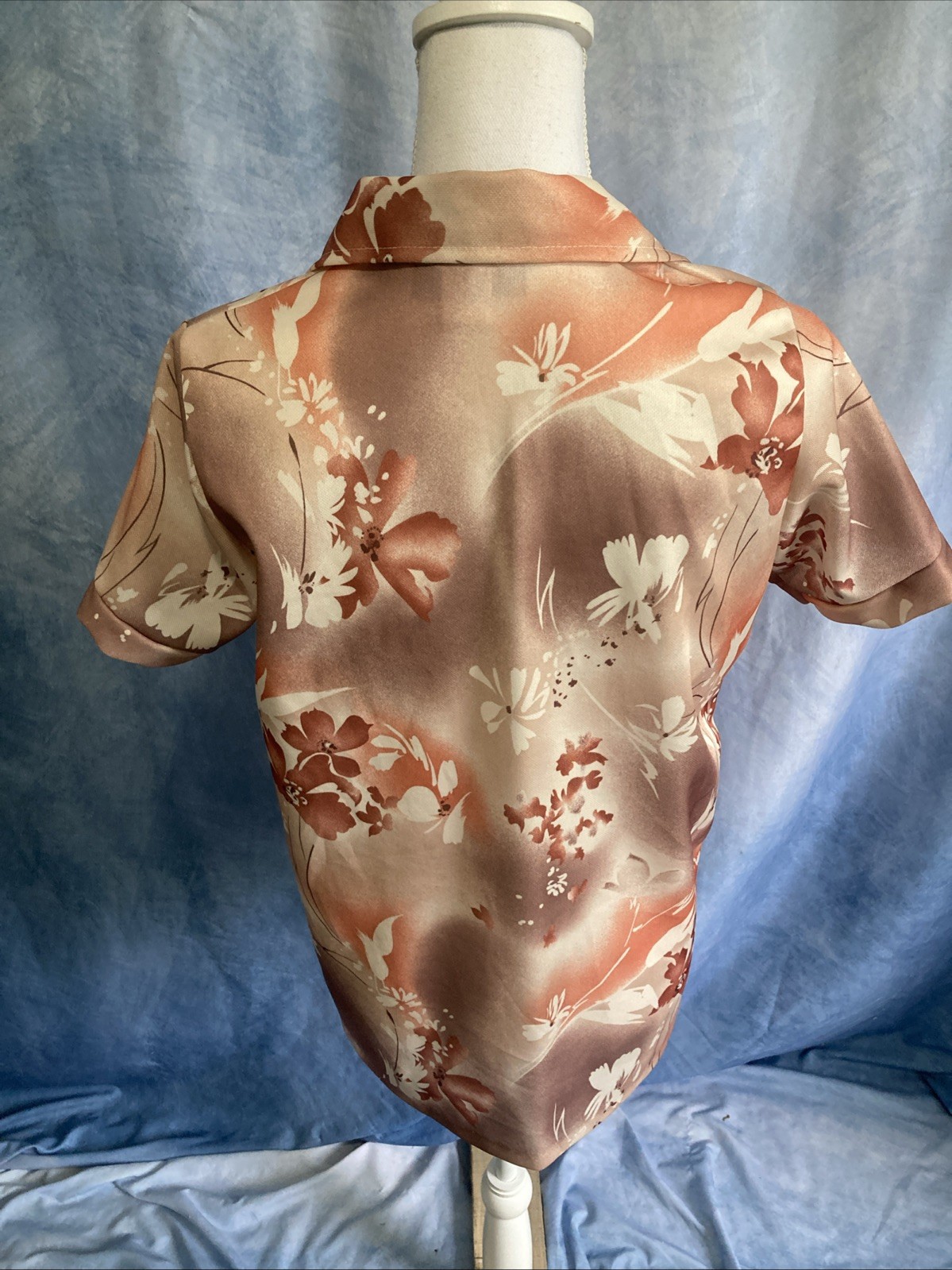 VTG 1970s Spoolworks Peach Floral Smock Tunic Shirt Utility Pockets S USA Retro