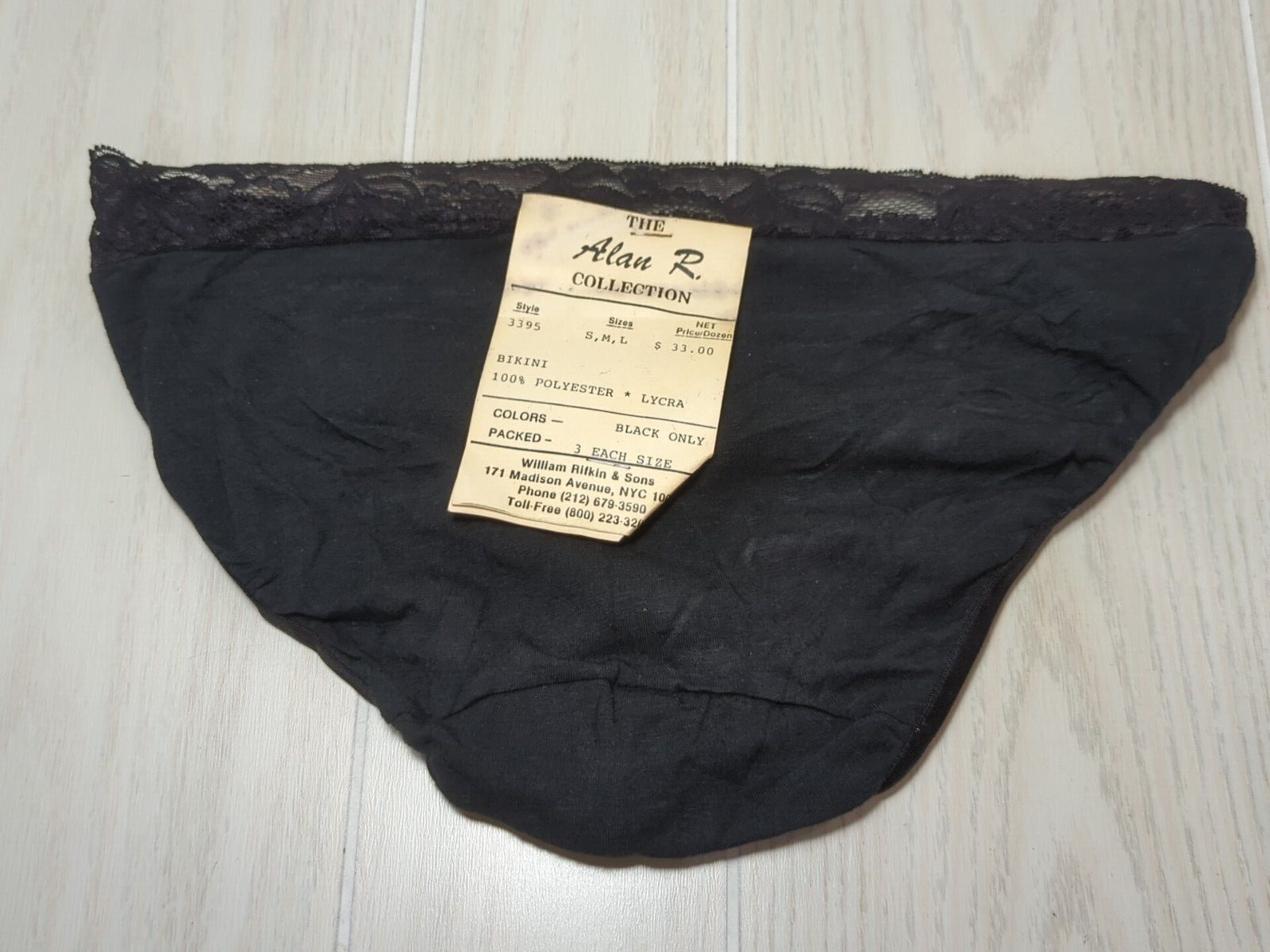 Alan R vintage Small panties black lace top polyester lycra USA made SAMPLE tag