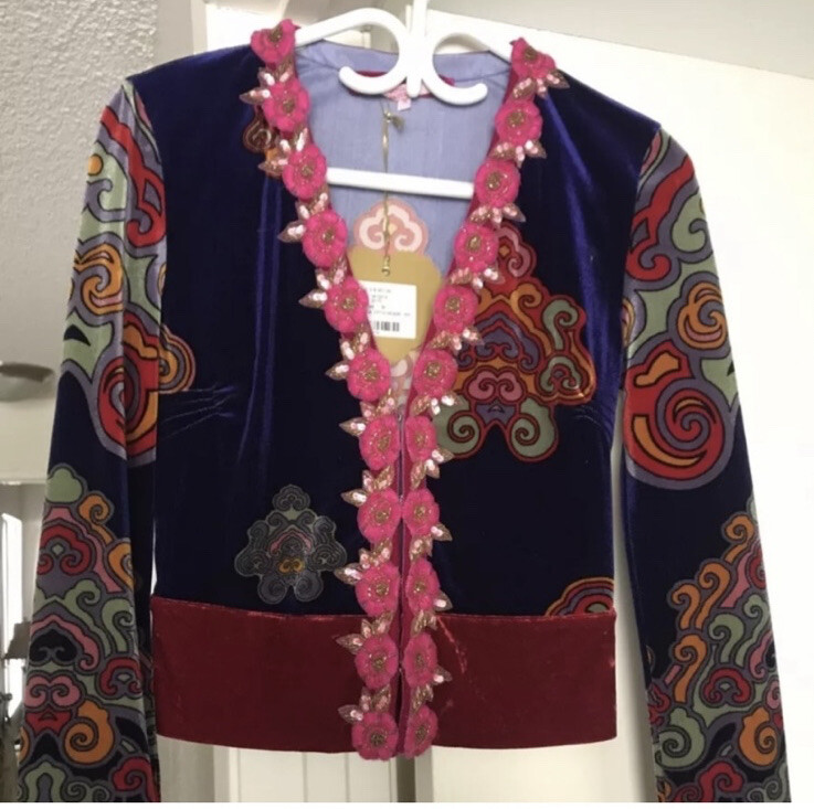 NWT VINTAGE VOYAGE PASSION MULTICOLOR EMBELLISHED VELVET JACKET SHACKET TOP M