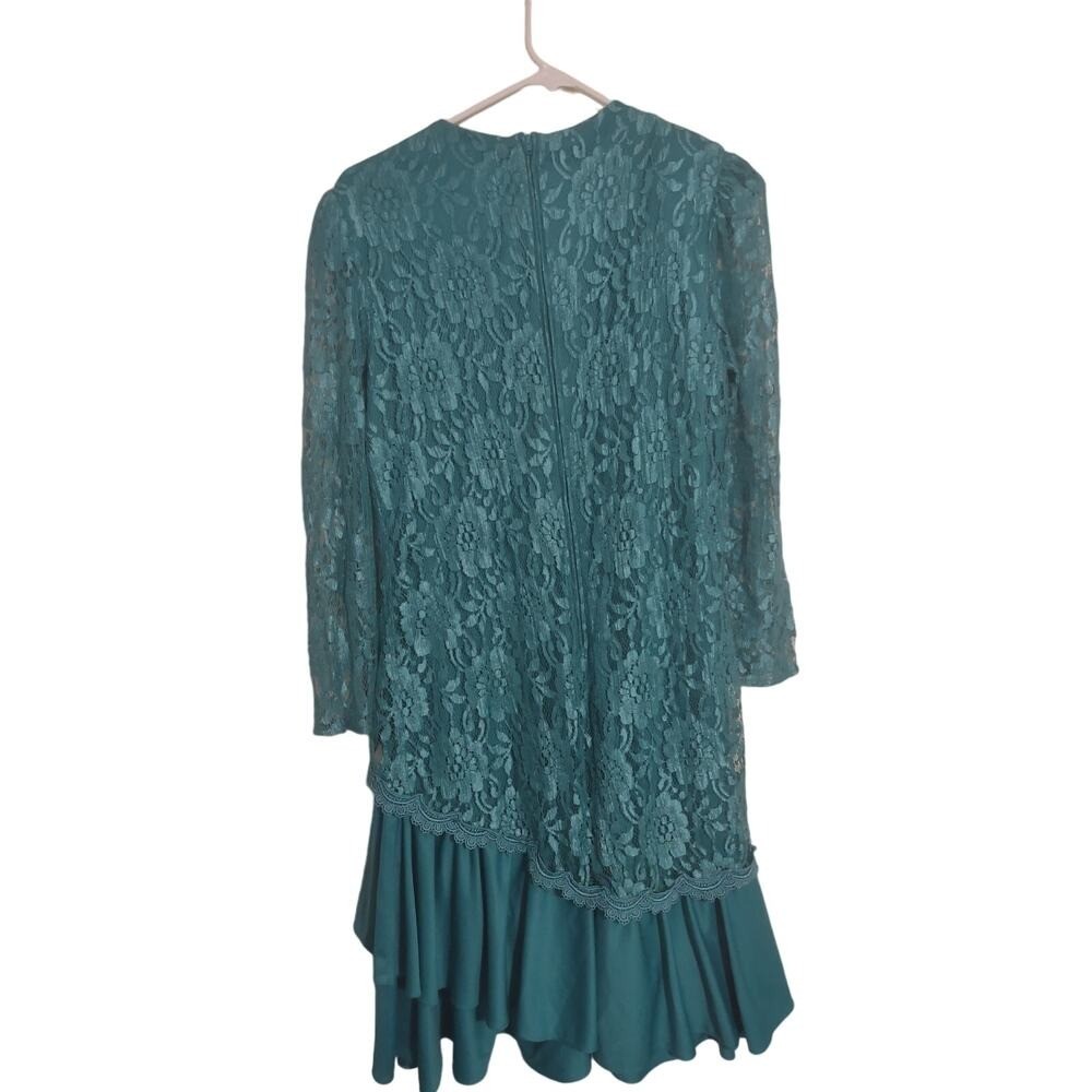 David Rose Vintage teal lace dress Drop waist 1980’s Size Small