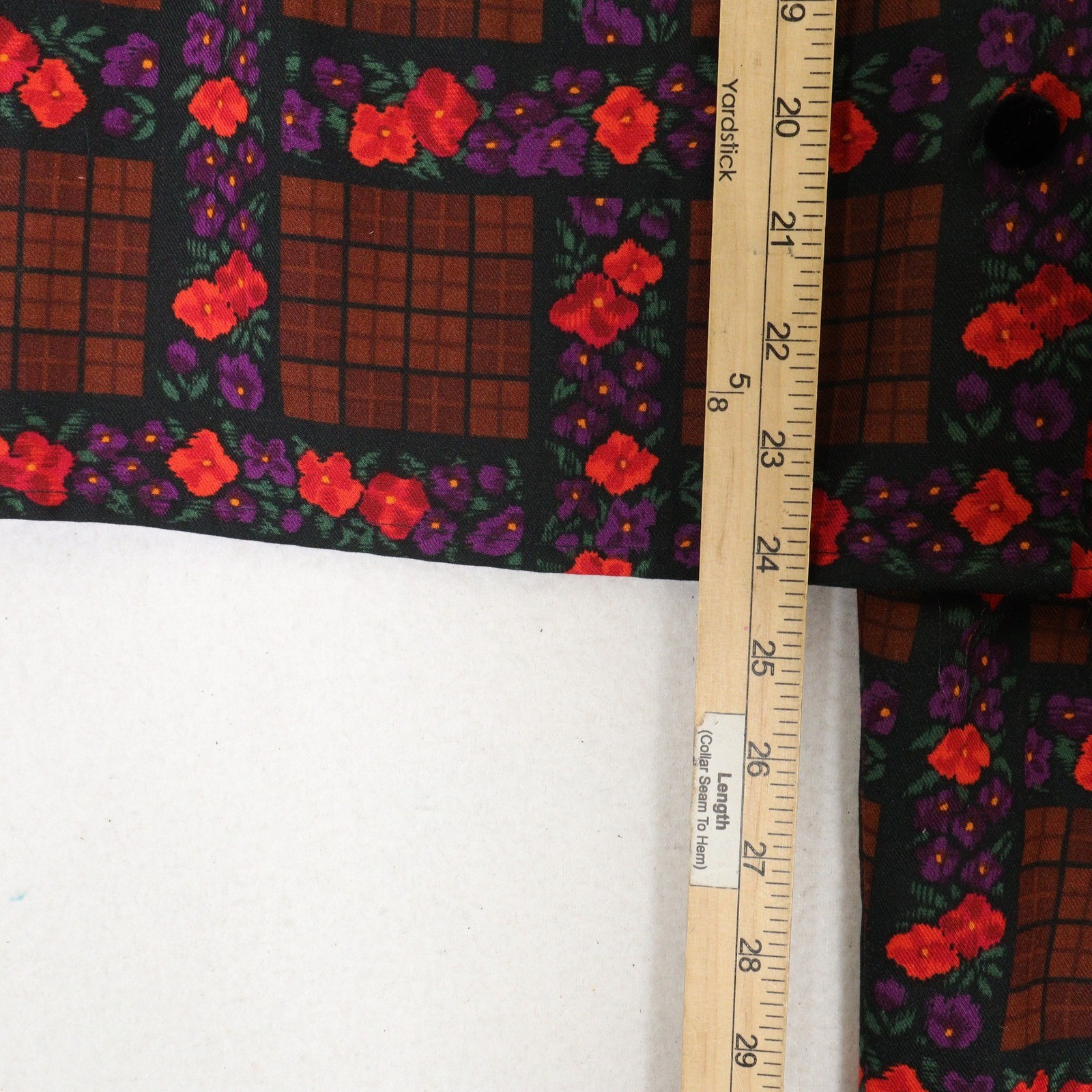 Vtg Oscar de la Renta Miss O Skirt Suit Floral Brown Plaid Velvet Trim Women 8
