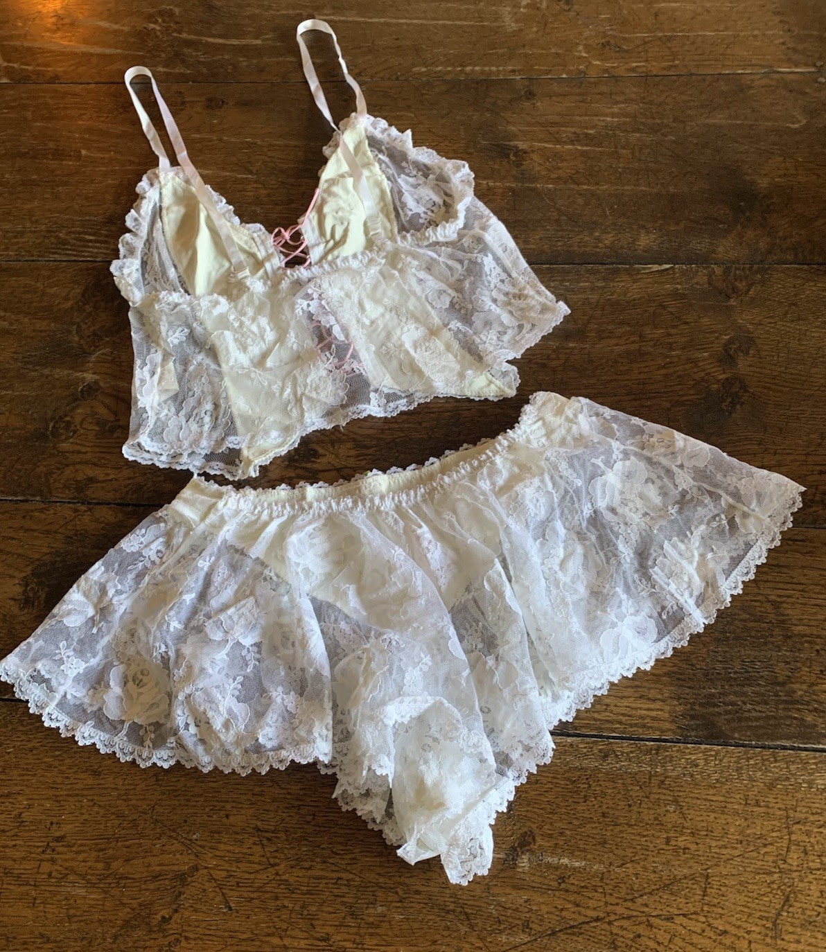 Vintage Emil Bole Corset Panties White Lace Rose Lingerie Lace Up Size Large
