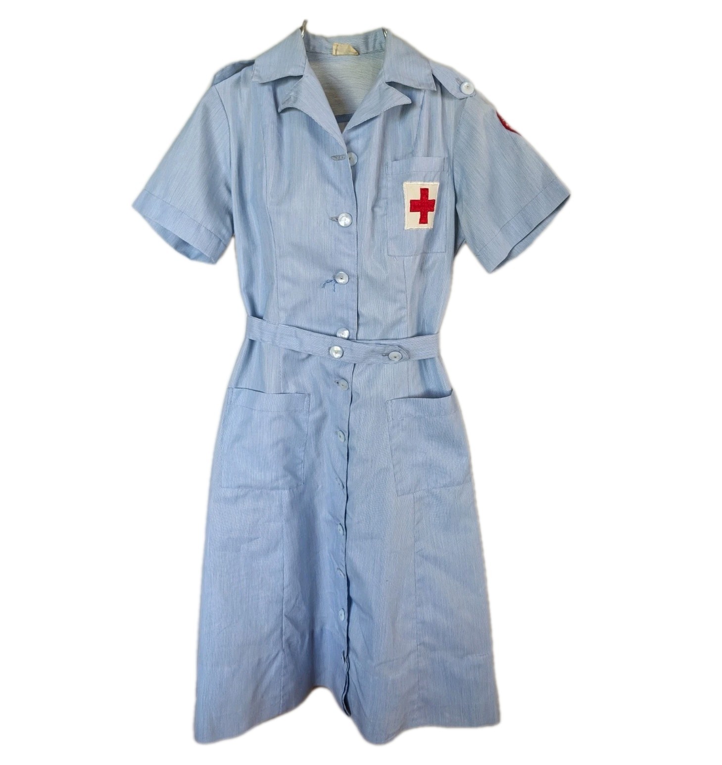Authentic 1940s American Red Cross Volunteer Dress | Dilly Brand Blue Pinstripe