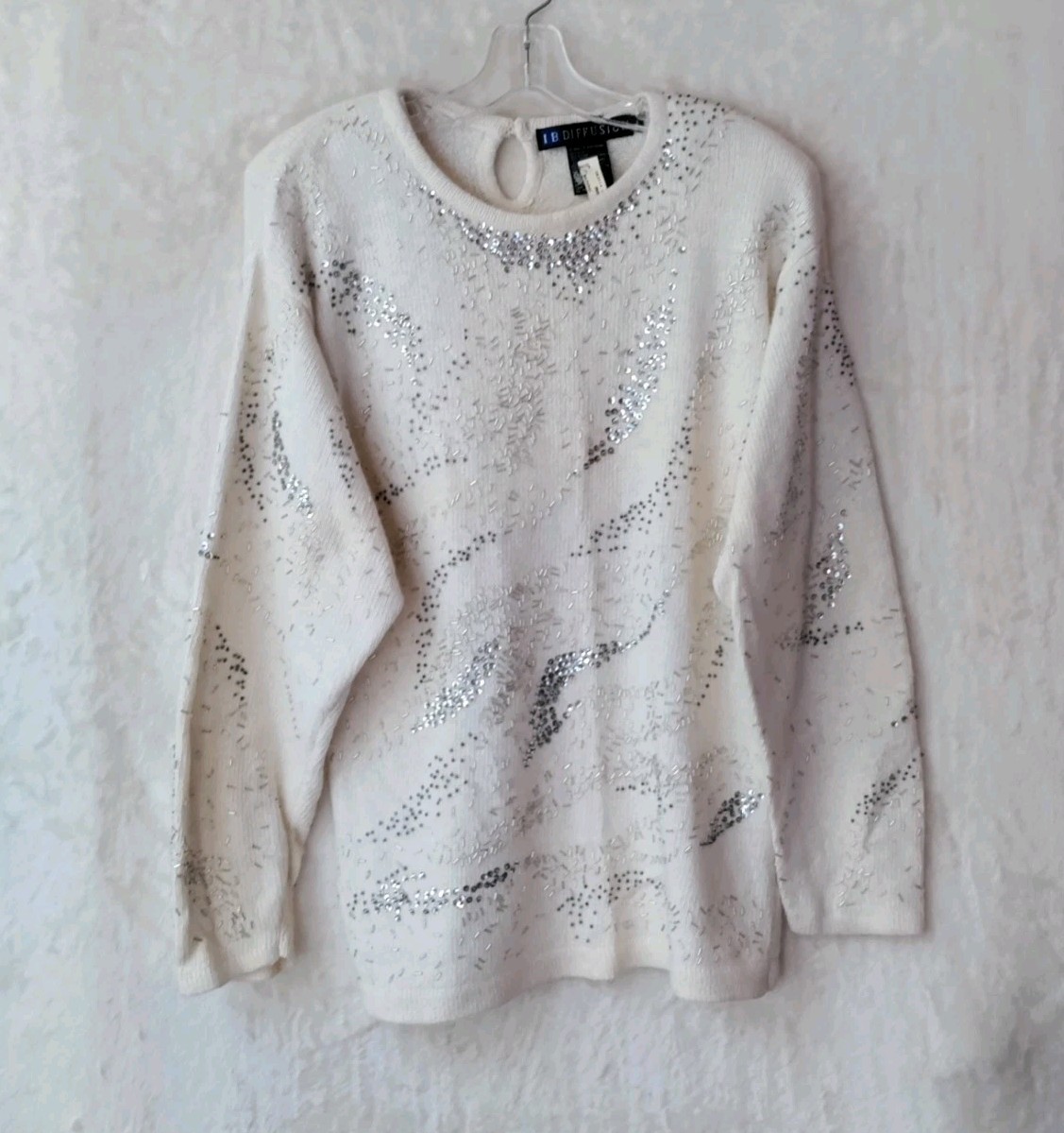 Vintage 90’s I.B. Diffusion Embellished Sweater Silk Blend Ivory Women’s Sz L