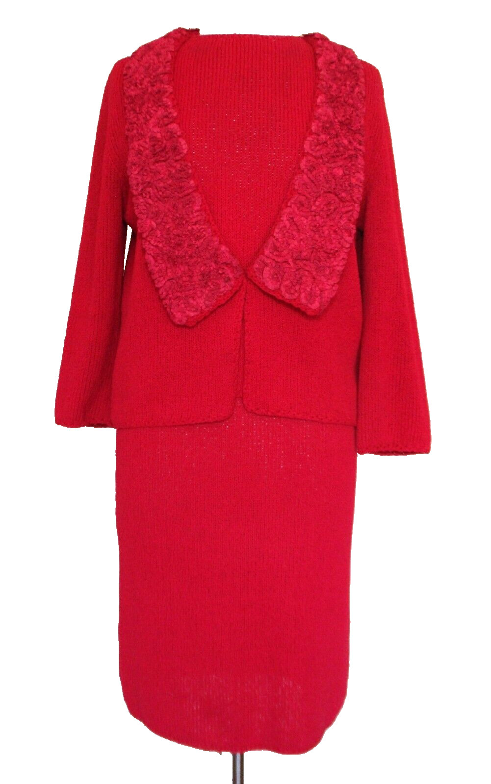 Vintage St John Knits 3 Piece Suit Red Wool Blend S/M Women Early 1970s