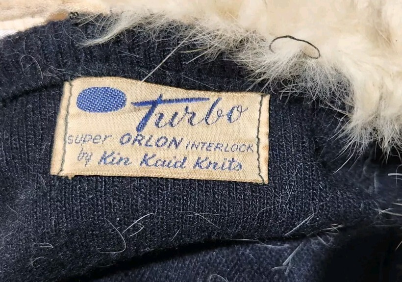 Vintage Black Orlon Sweater Mink Collar Kin Kaid Knits Turbo Interlock