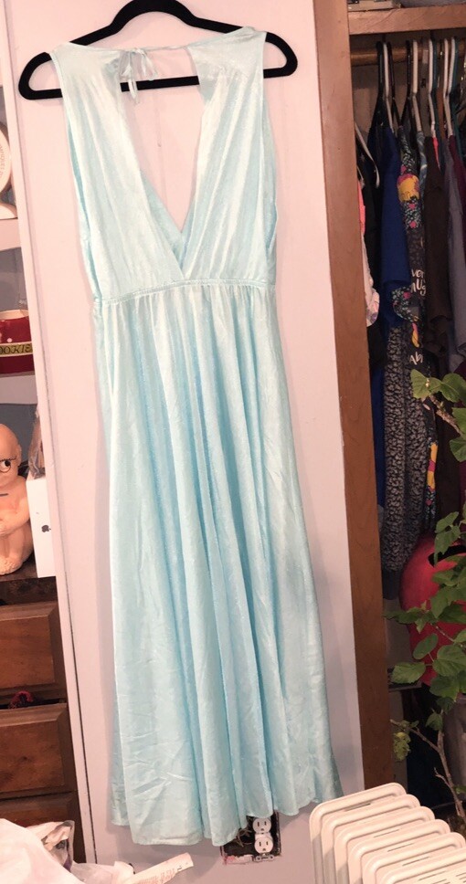 Dream Wear Vintage 70’s Disco Hipster Style Nylon Nightgown Med Sea Foam Green