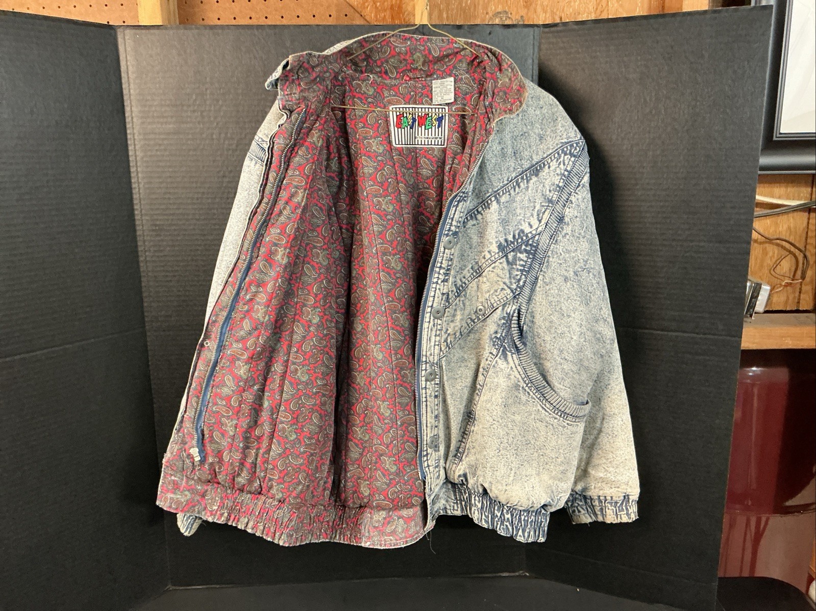 Vintage 80’s East West Acid Stone Wash Denim Coat Blue Jean Jacket Women’s Med