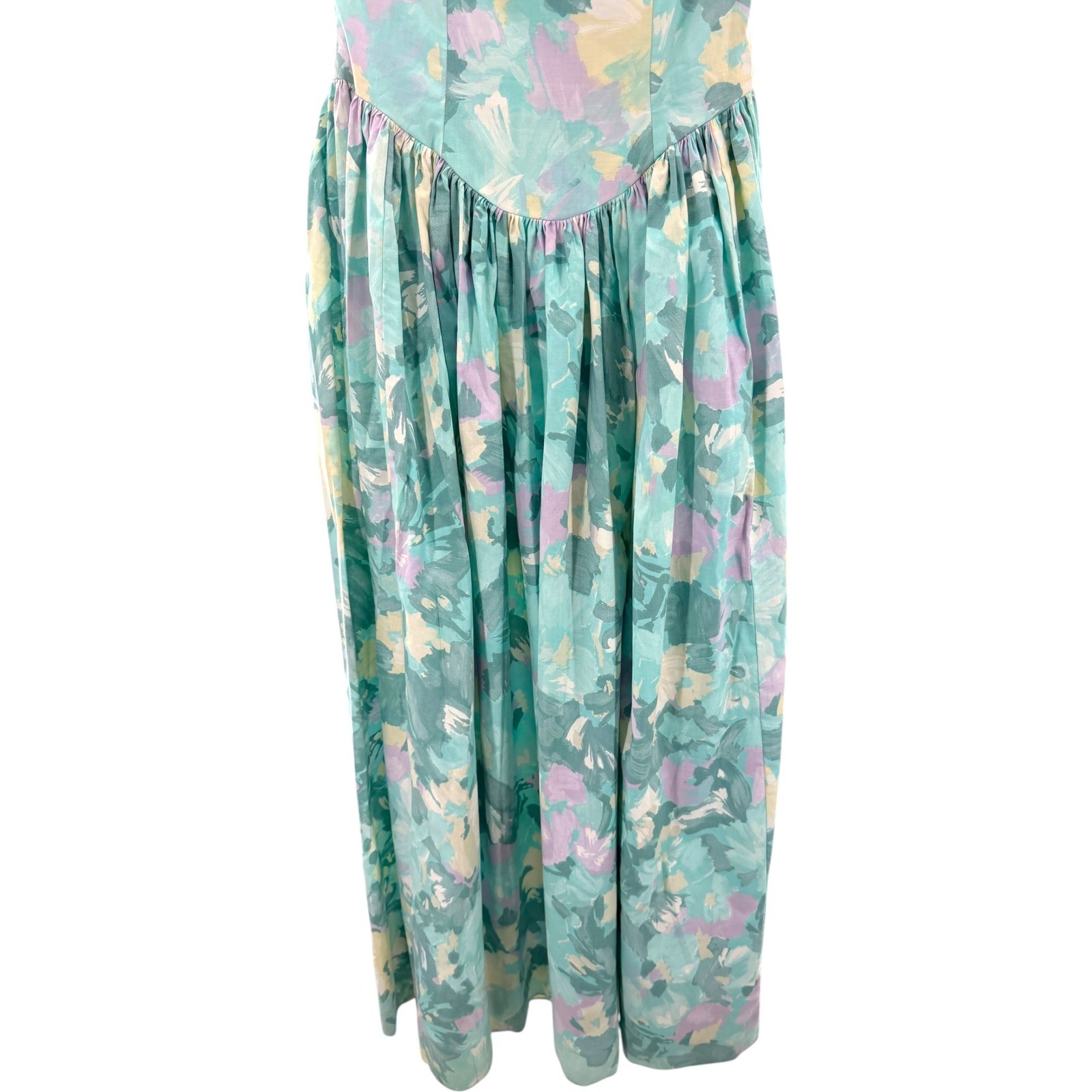 Vtg Dance Allure Alfred Angelo Floral Cotton Maxi Dress Ruffle Sleeves Cottage M