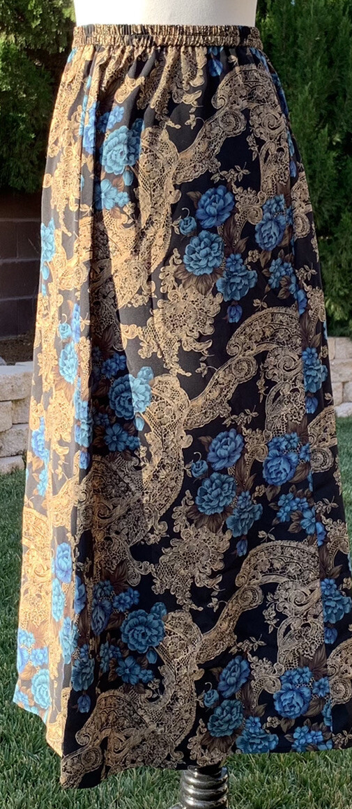 Skirt Vintage Laura Scott Maxi Skirt Plus Size:16Wide Brown Blue Print 1960’s