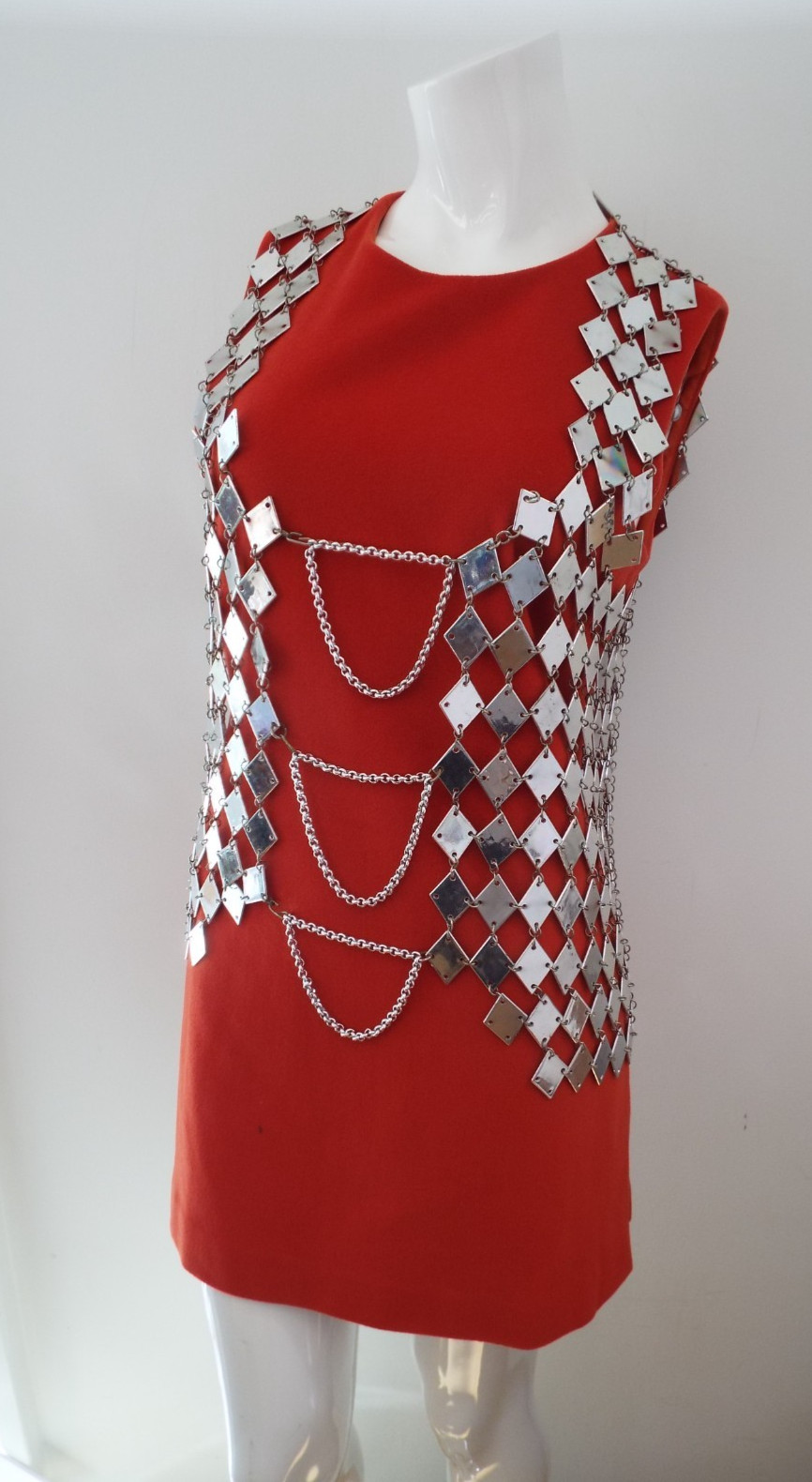VTG 1960s Silver Tone Chainmail Long Vest Top Mirror Finish Paillette Chain Mail