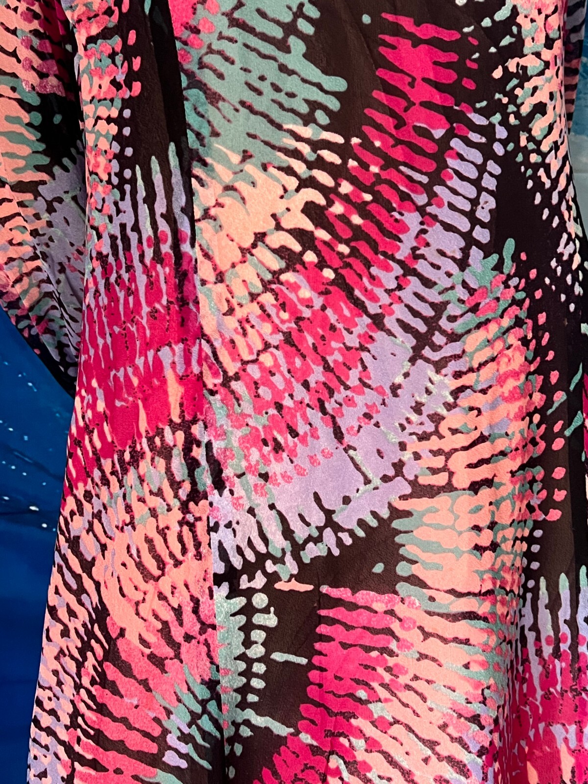 Late 60s French Vintage Midi Dress Graphic Print Made in France Size 38 40