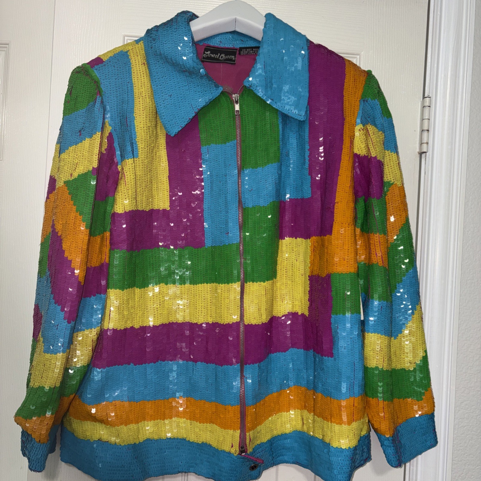 Jewel Queen Vintage Sequin Party Jacket 💯% Silk XL Hand Made in thr 80s NWT