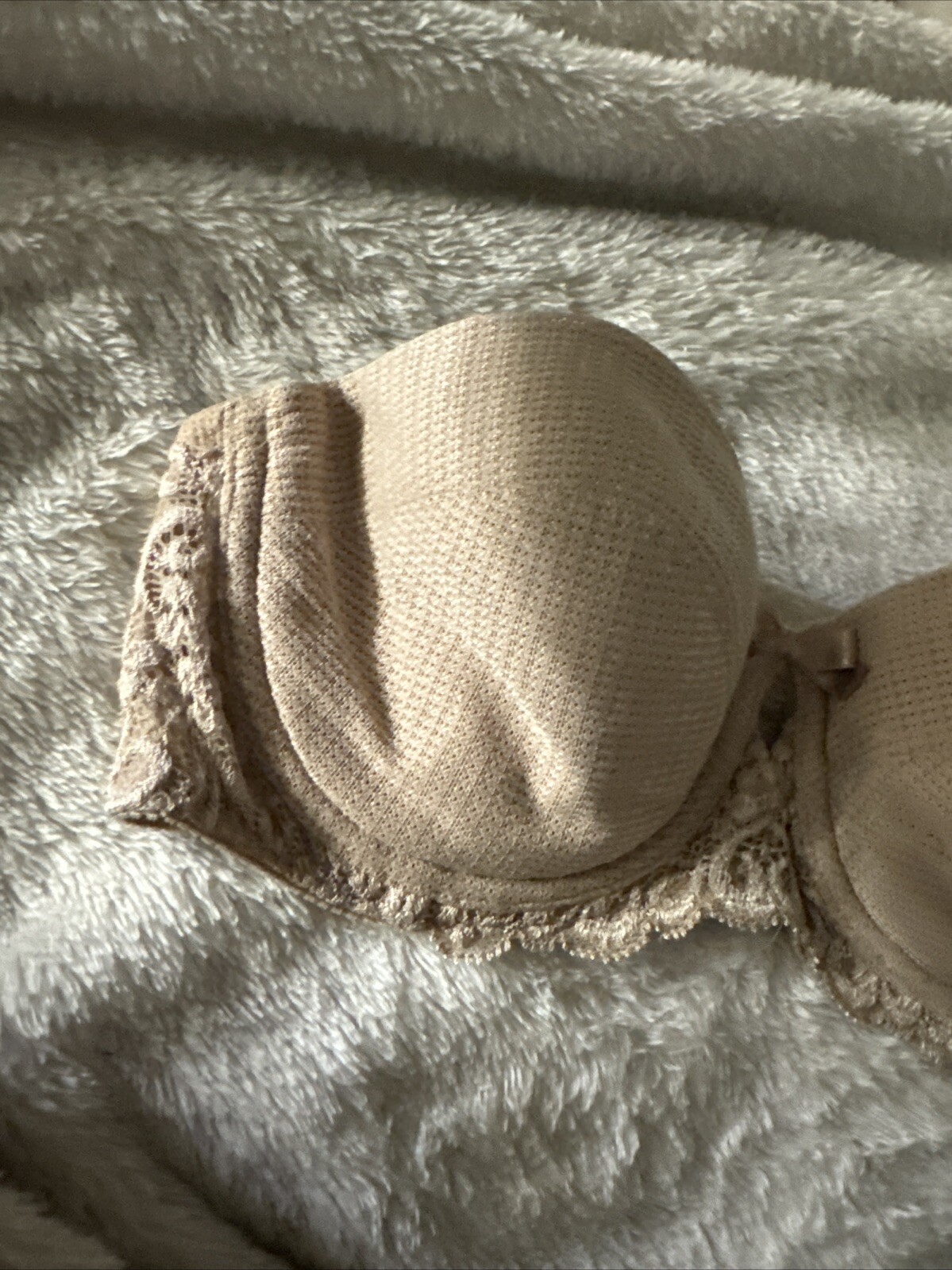 Vintage Warners Strapless Underwire Beige lace Sides Bra 30B