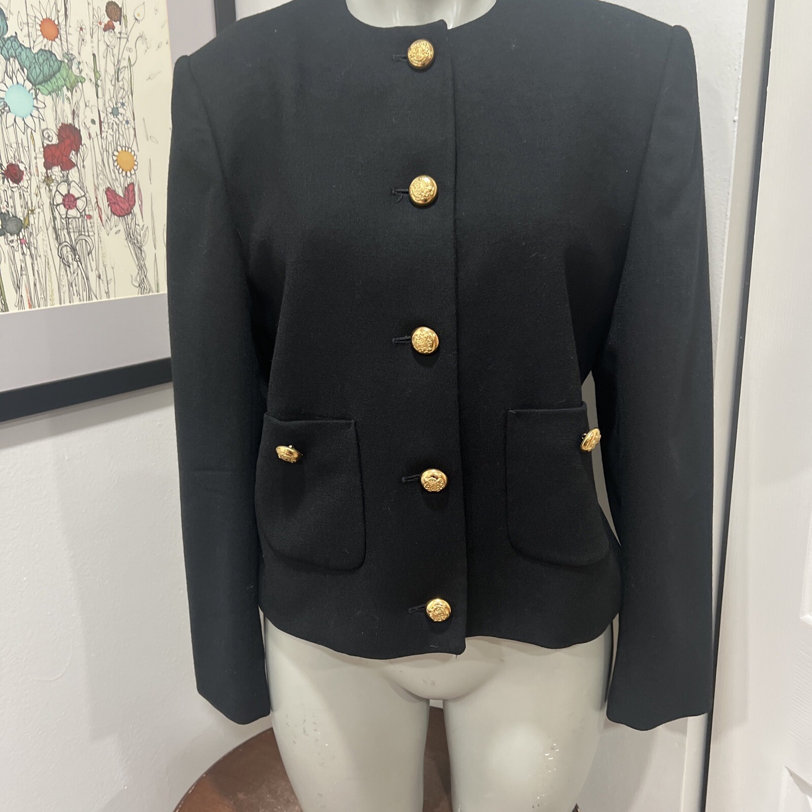 Vtg 90s Skirt Suit Herbert Grossman for Talbots Black Gold Buttons US12/ Lined.