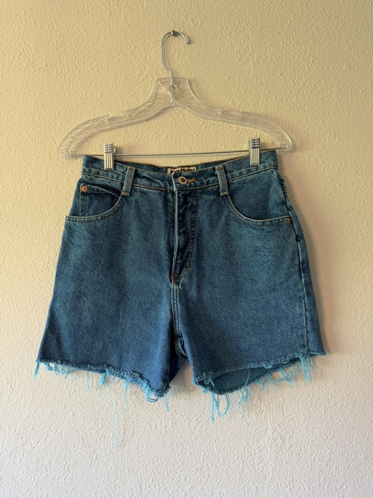 Vintage 80s Forenza Overdied Blue High Wasted Shorts Size 6 Frayed Hem
