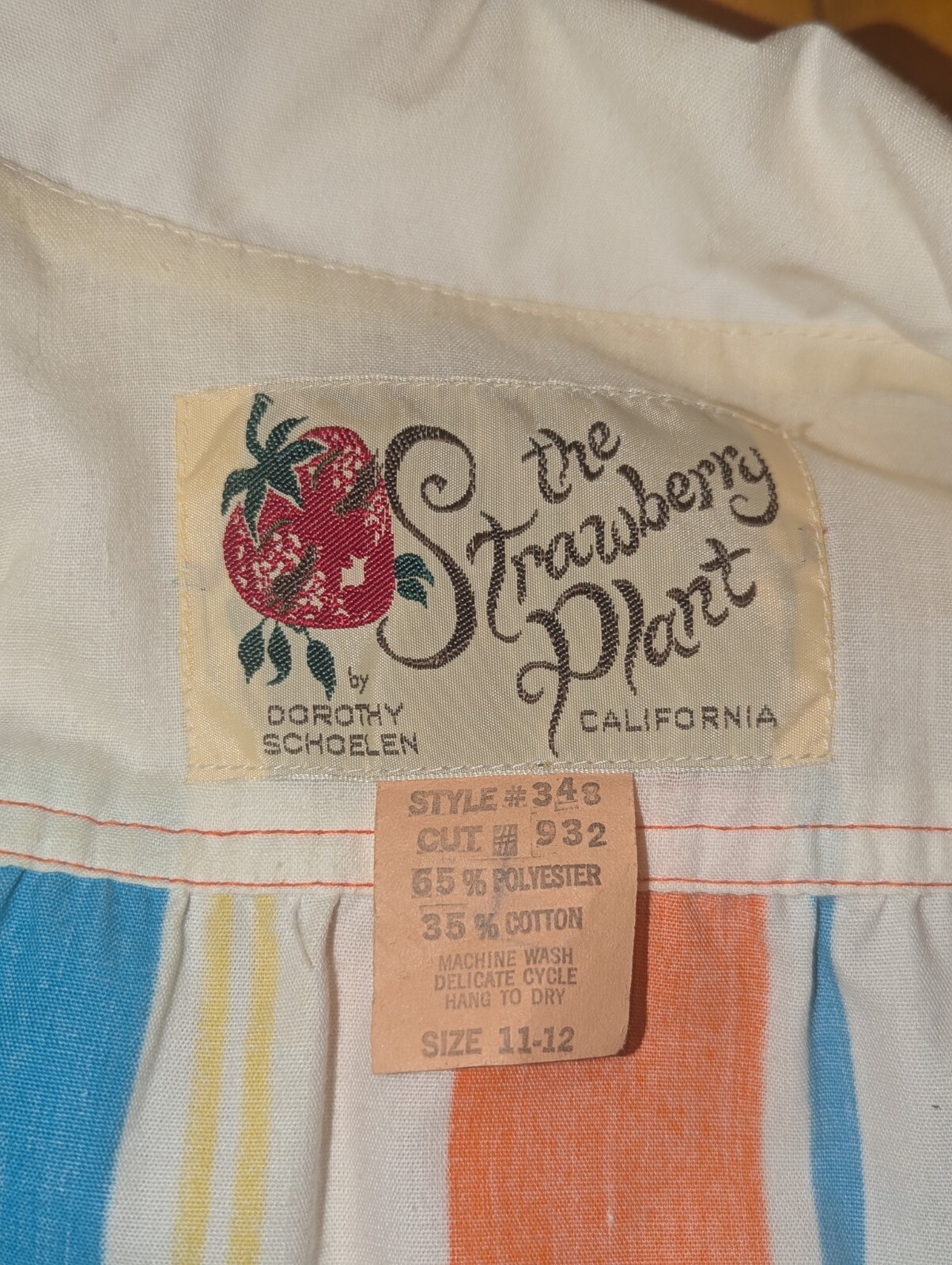 Vintage 70s The Strawberry Plant Dorothy Schoelen Striped Collared Shirt