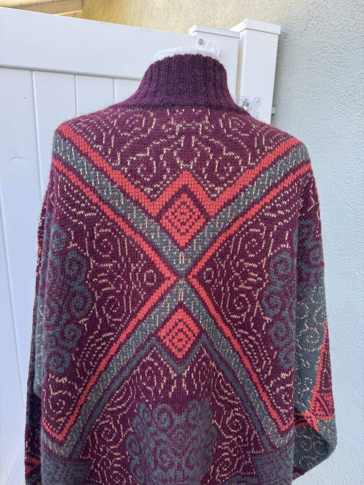 Vtg Cervelle Long Sweater Duster Size XL Burgundy Gold Wool Lurex Fall Pockets