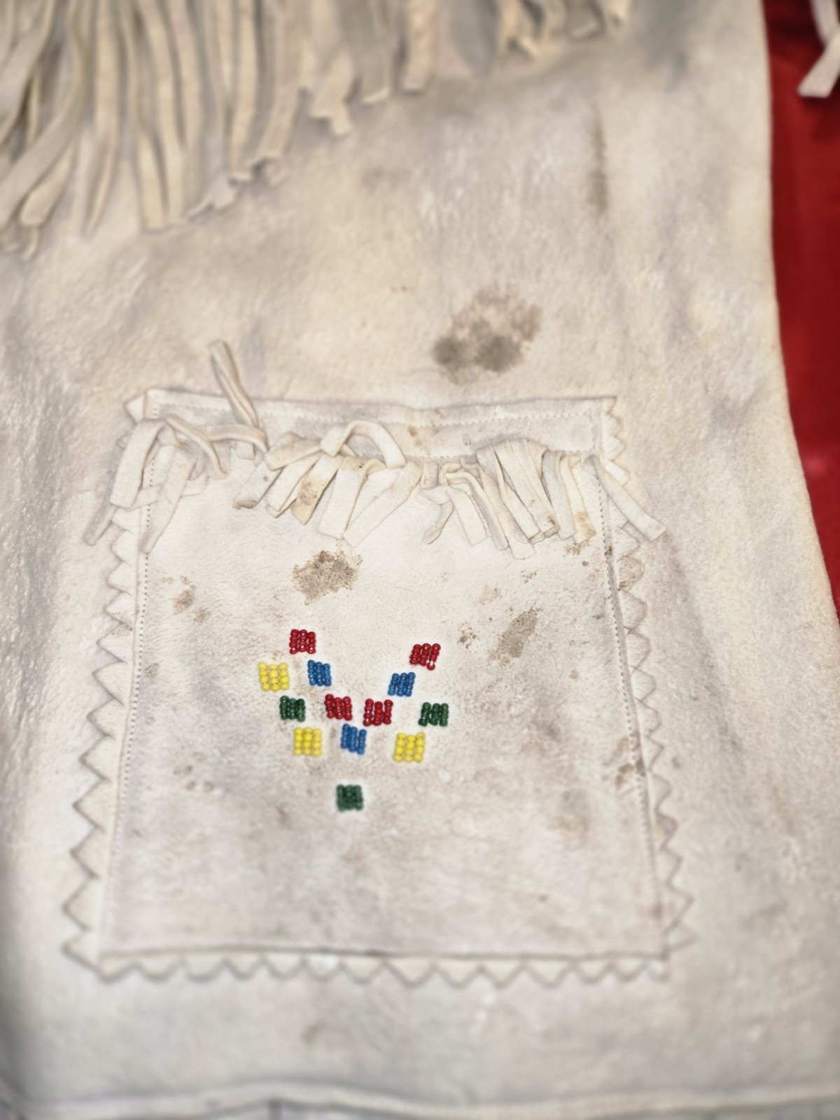 Handcrafted Vintage Native American White Elk Leather Fringed Jacket Womens S/M