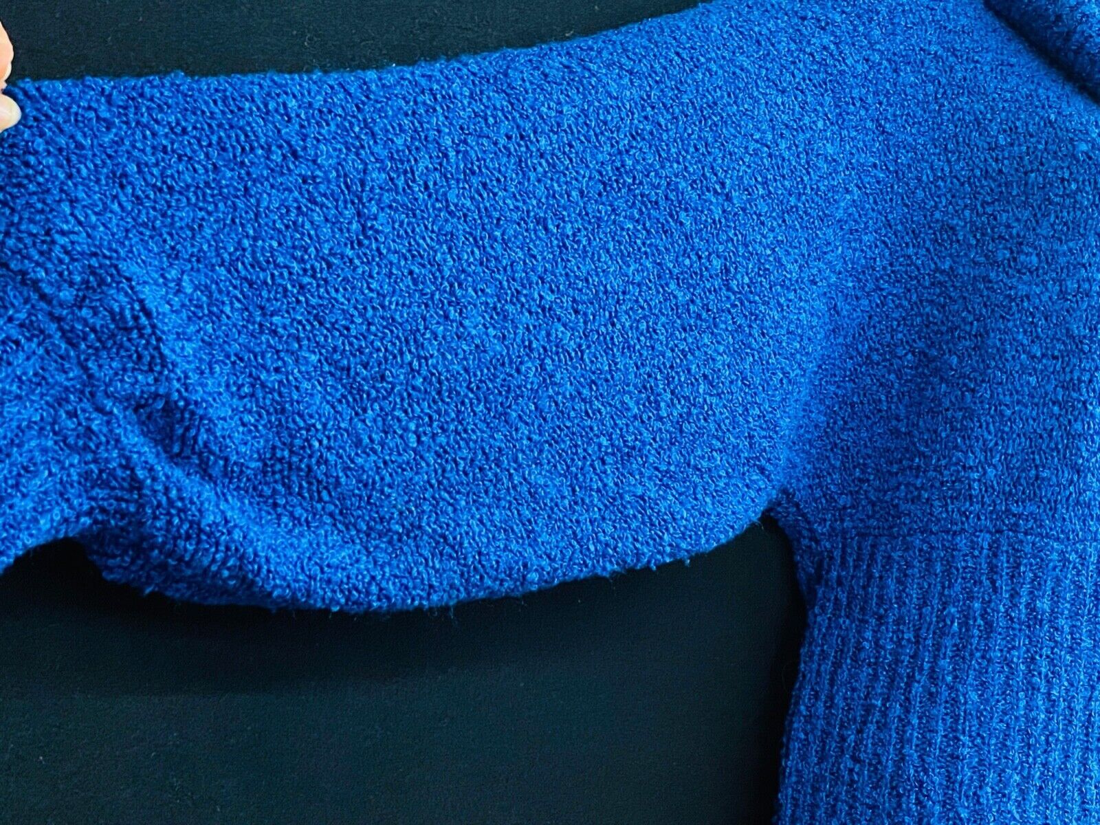 Vintage 1980s blue balloon sleeve sweater, knit cowl neck 1930s style balloon L