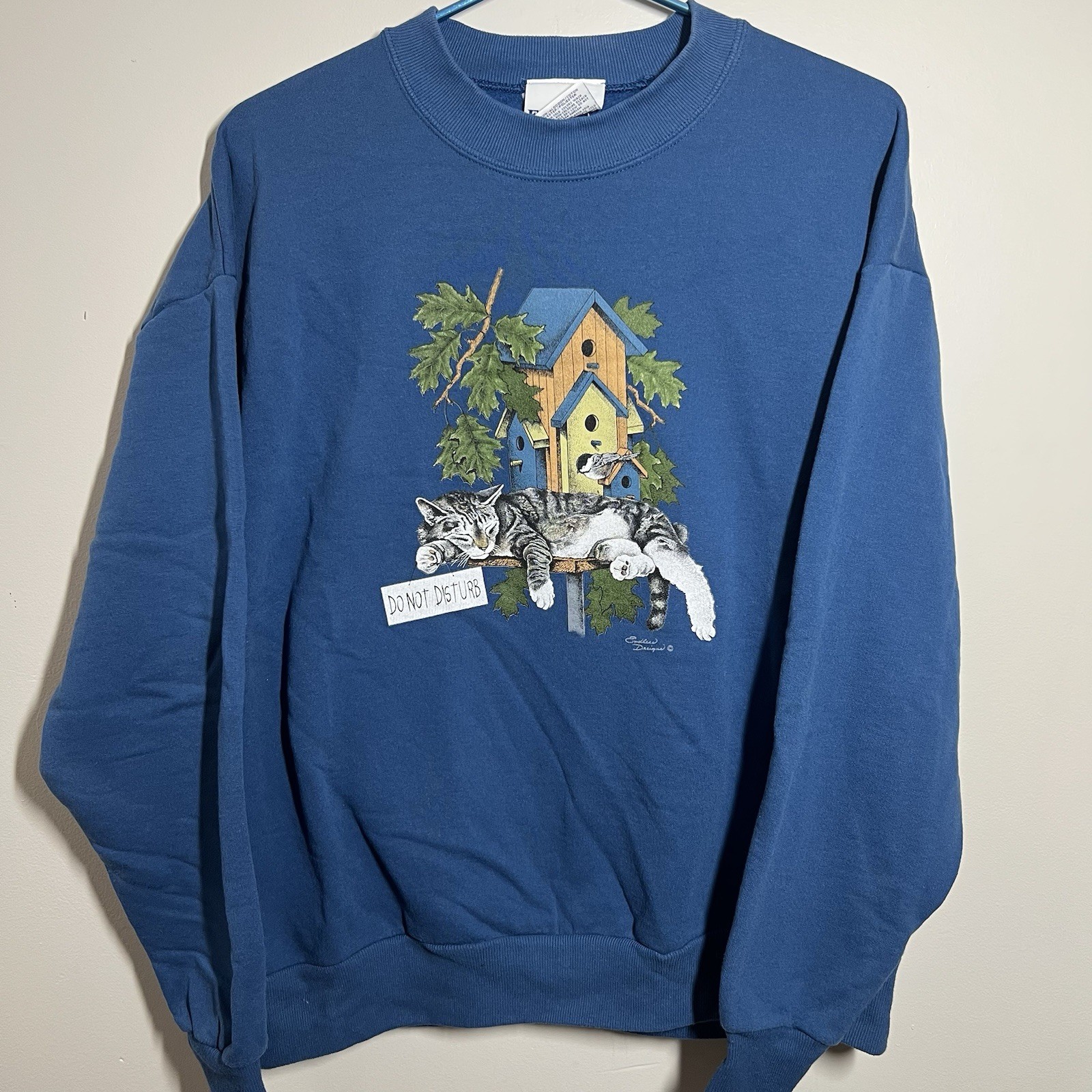 VTG Endless Designs Cats Pullover Sweater “Do Not Disturb” Grandma Blue Winter