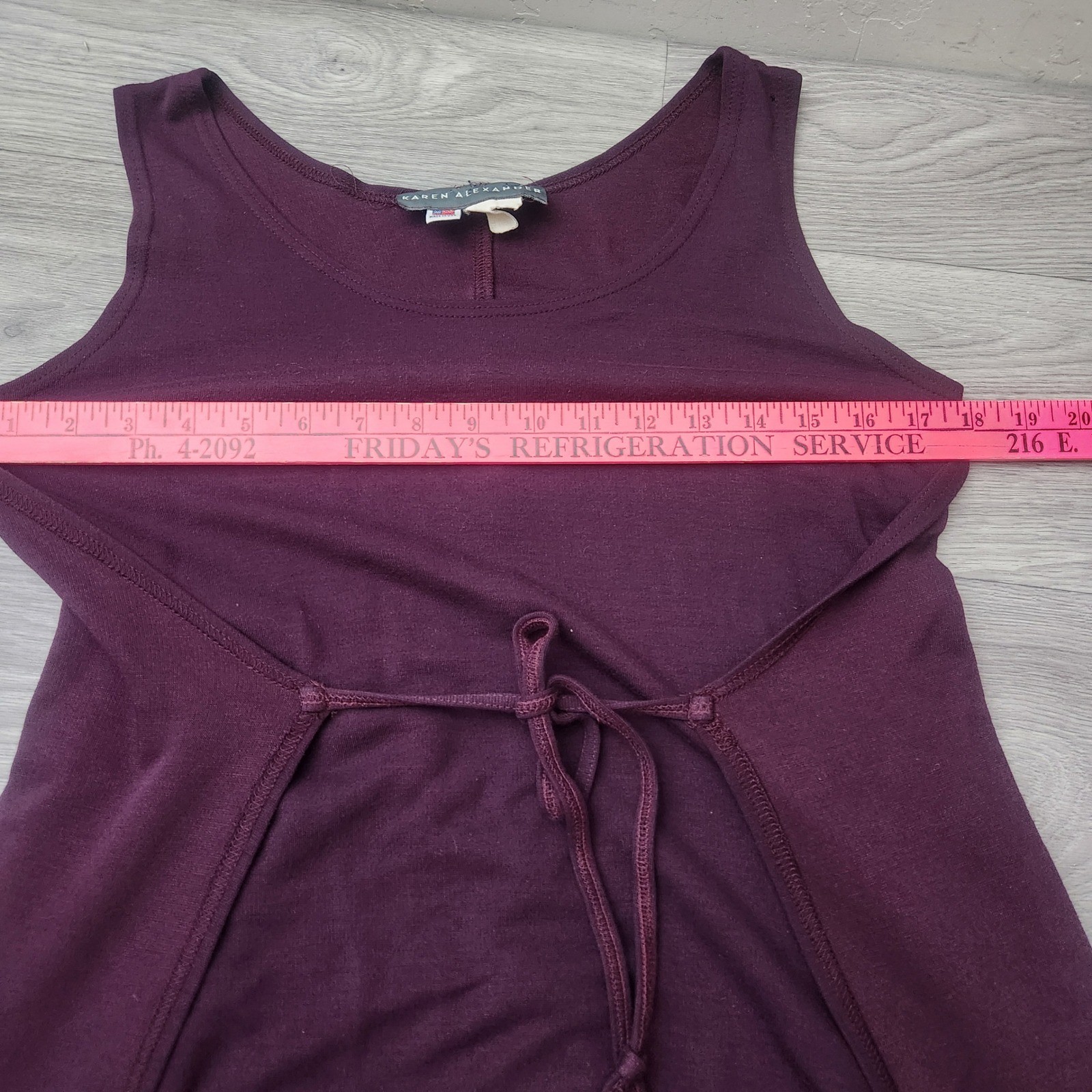 Vintage Karen Alexander Purple Midi Dress Size M Empire Waist Front Tie A-Line