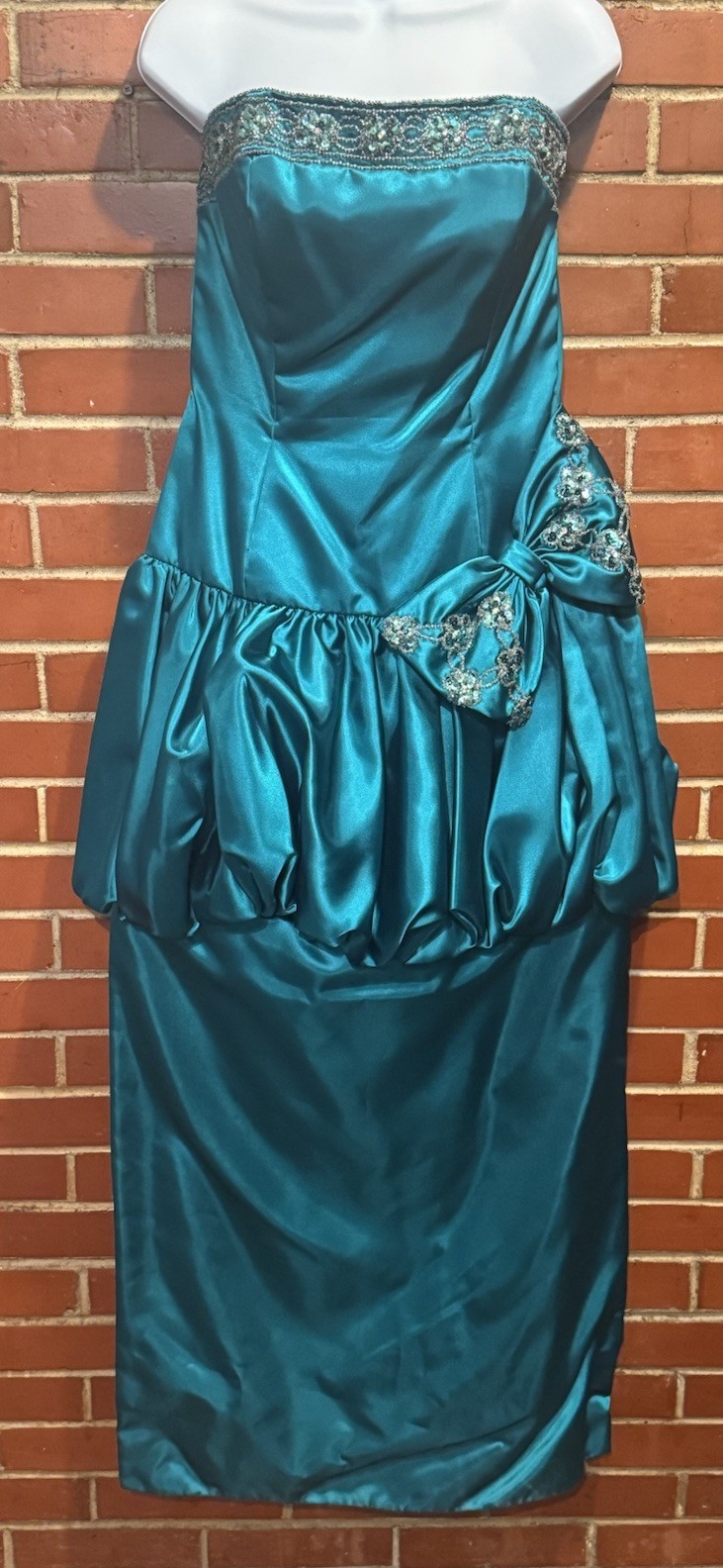 Vtg 80’s Mike Benet Teal Sequined Bow Party Prom Dress Sz 14 Halloween Holiday