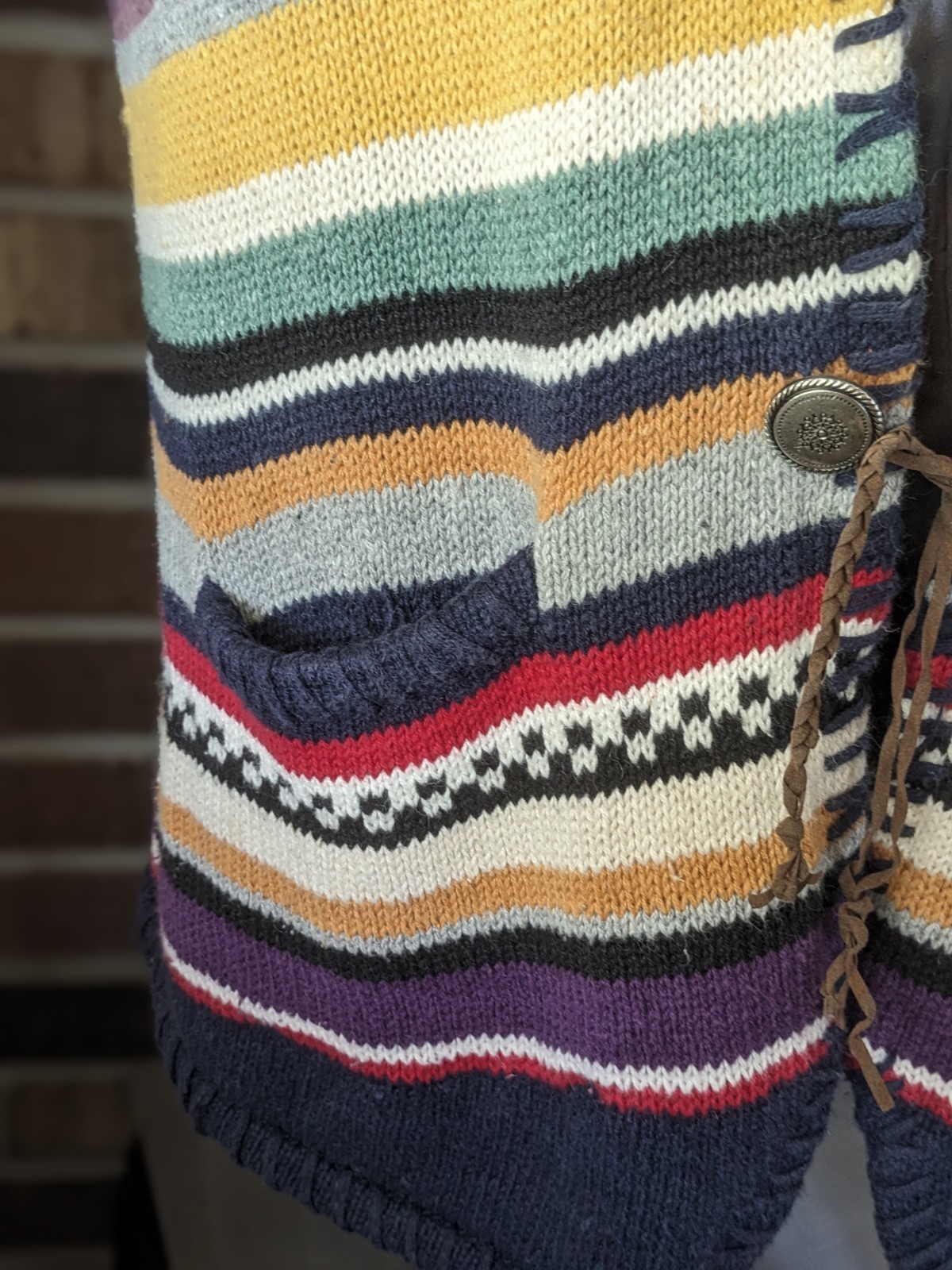 Southwestern Boho 90s Cotton & Ramie Multicolor Knit Native American L Vest