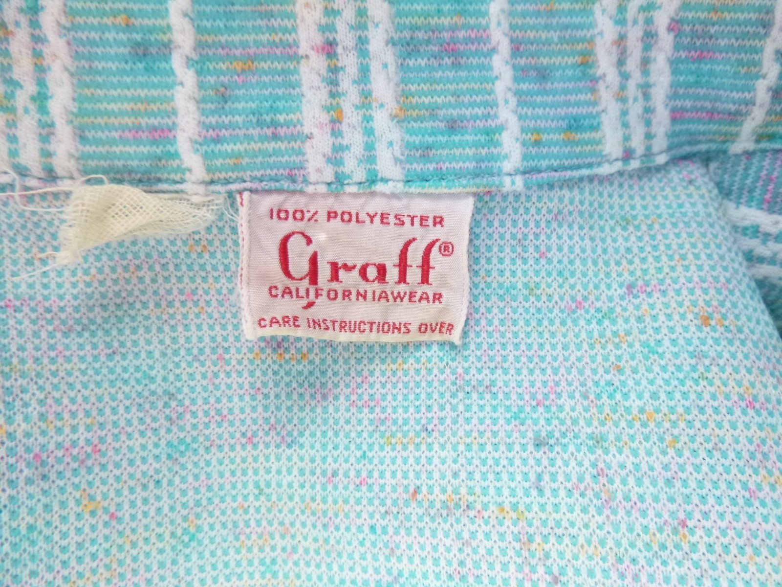 Vtg 70s Graff Textured Stretch Poly Pant Suit Aqua Colored Flecks Sz S