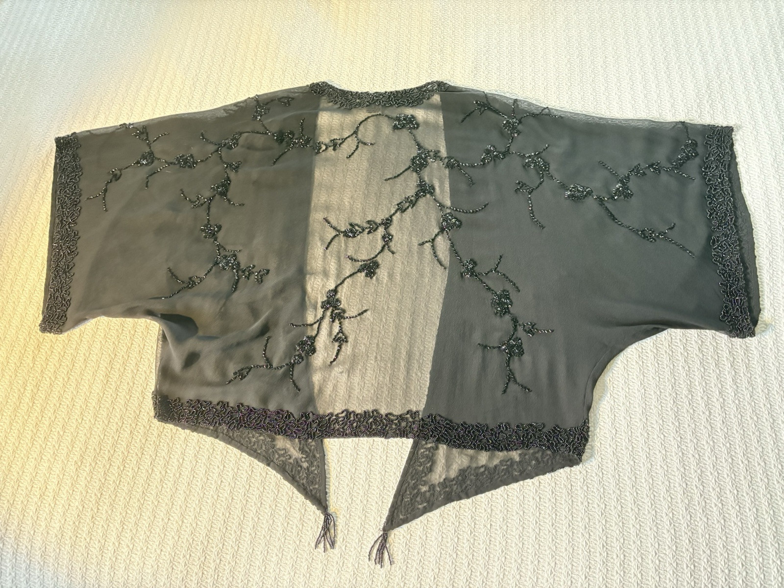 Vintage 80s Beaded Sheer Silk Kimono Top Edwardian Victorian Gothic Boho Flapper