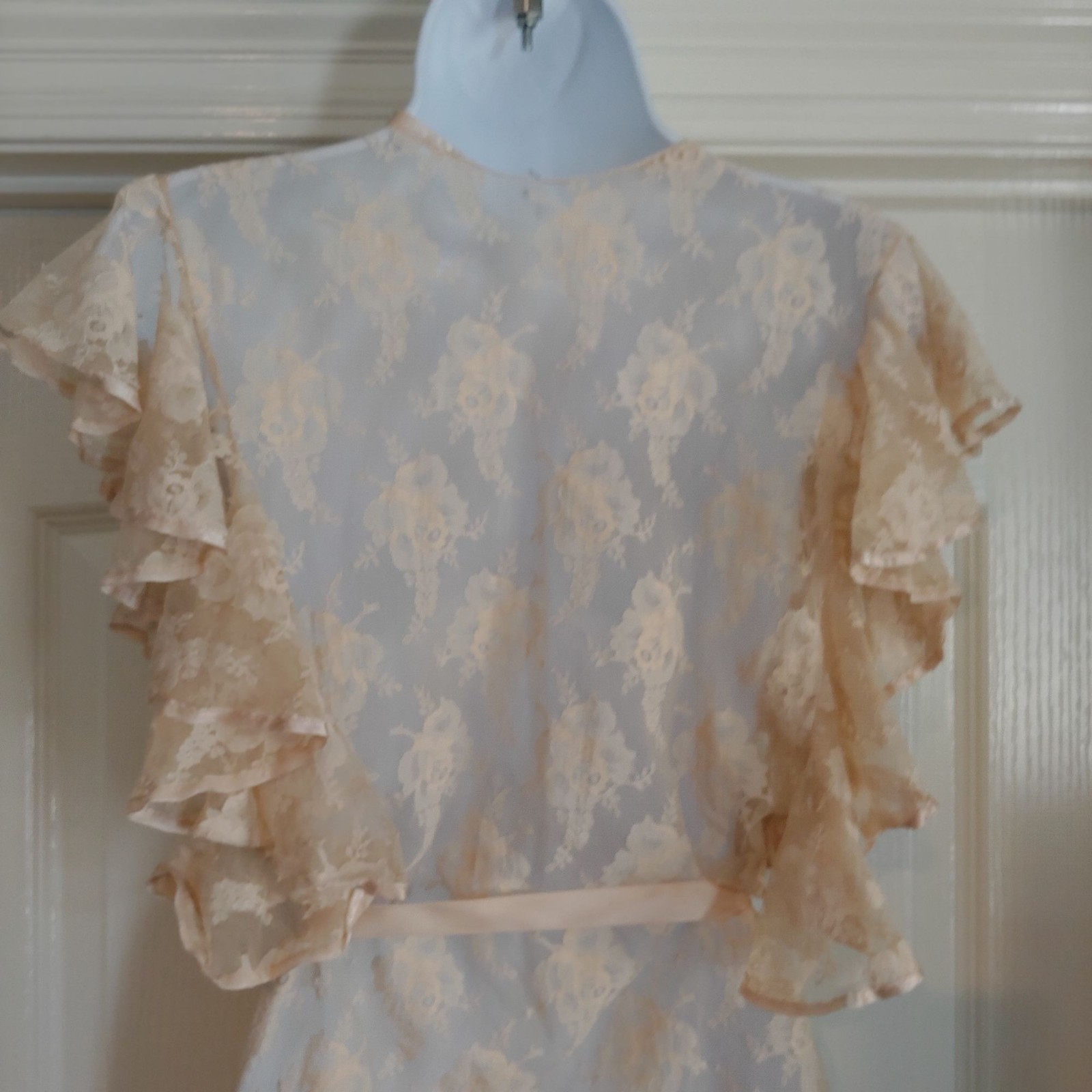 Vtg Emil Bole Lace Wrap Lace Blush Lingerie Boho Fairy Sleeve Boudoir Romantic S