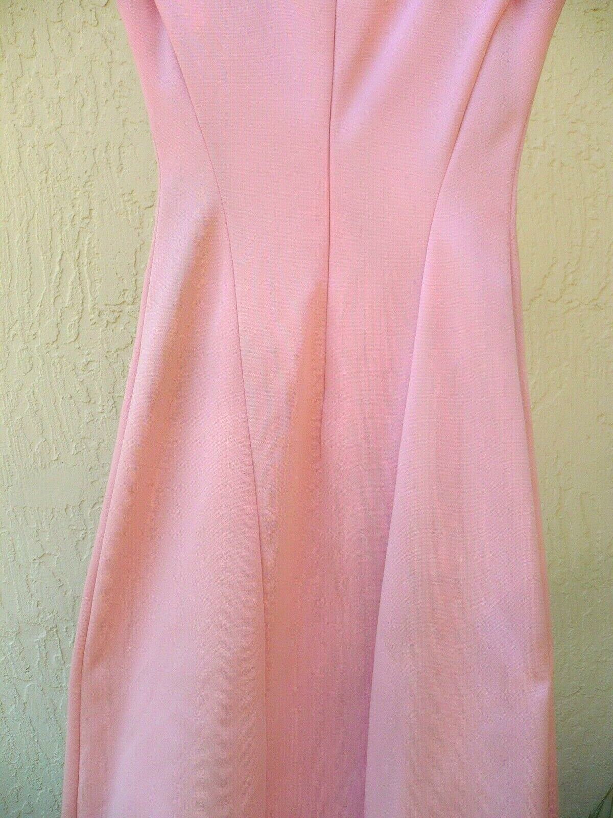 VTG 70S SOLID PINK S M TEXTURED HEAVY POLYESTER HOURGLASS MAXI DRESS TALL WOMEN