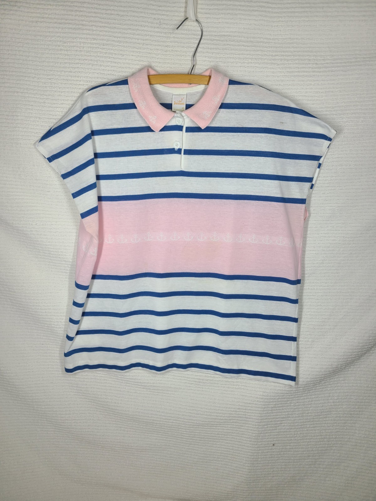 Vintage Womens Polo Shirt 1990s L XL Oversize Pink Stripes Jantzen Tennis Sports