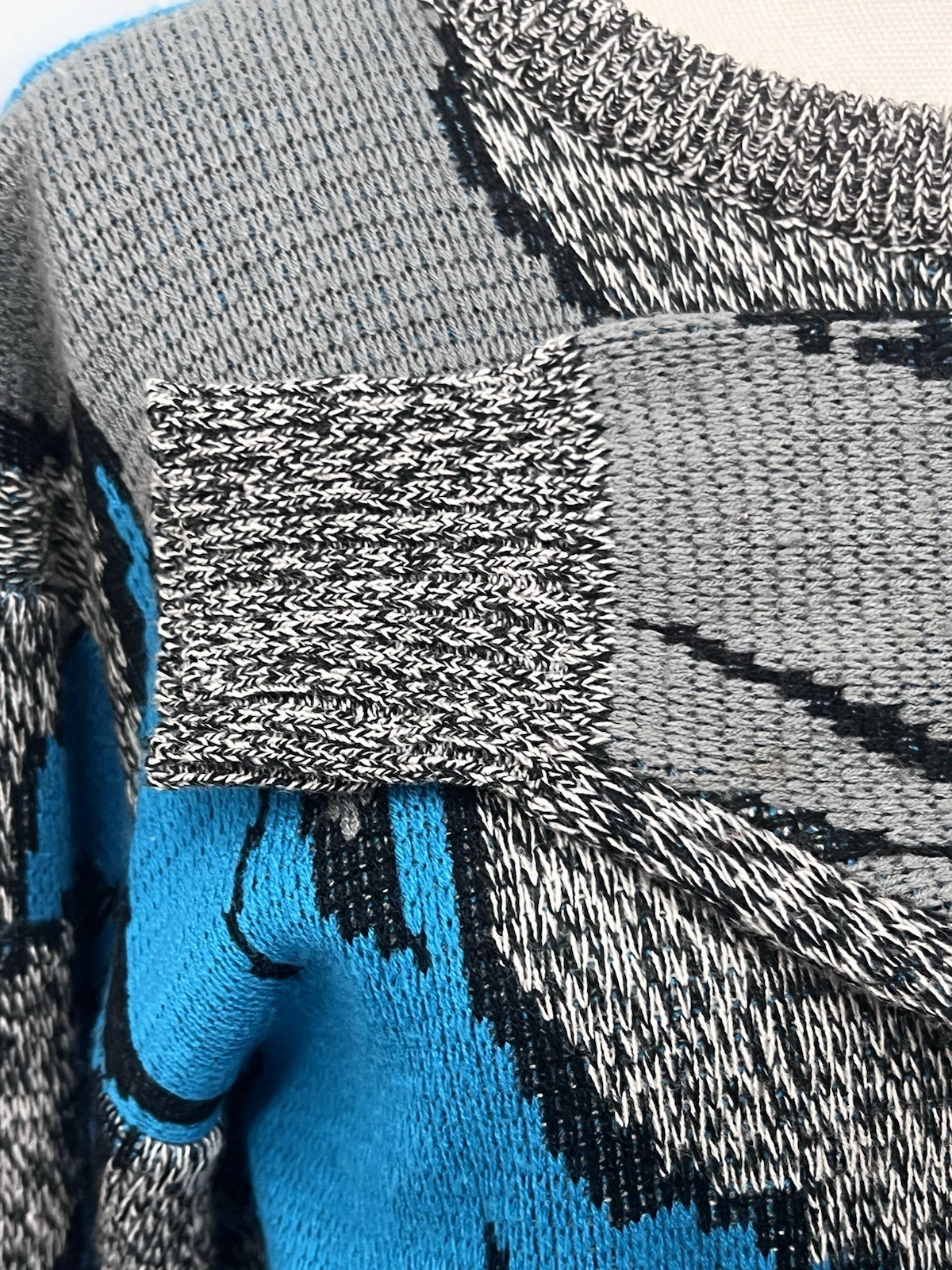 Vintage 80s 90s Cosby Style Frontline Sweater Teal Blue Chunky Knit Retro