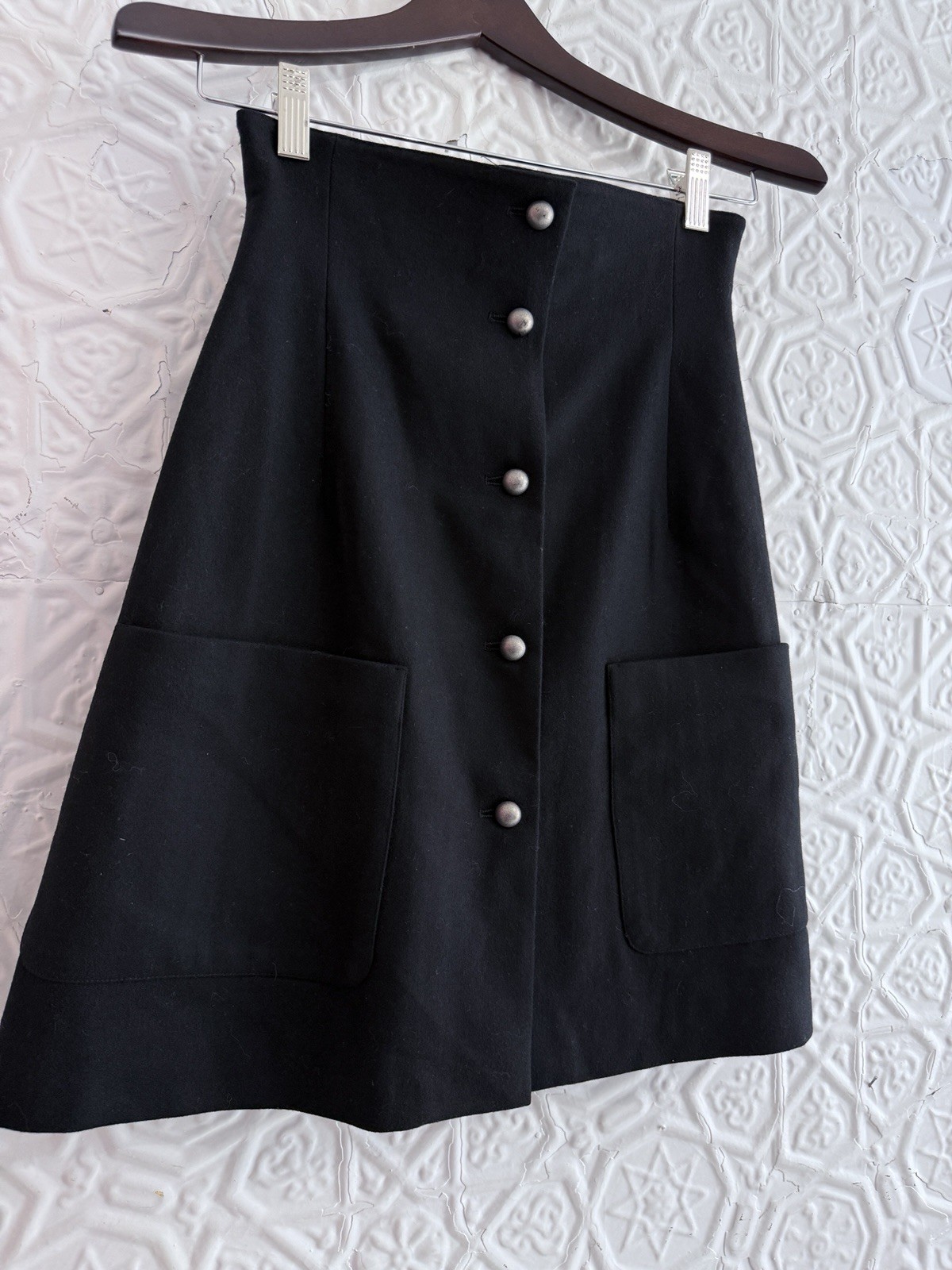 Vintage State of Claude Montana Wool Mini Skirt-Black-90s-Y2K-Minimalist-Design