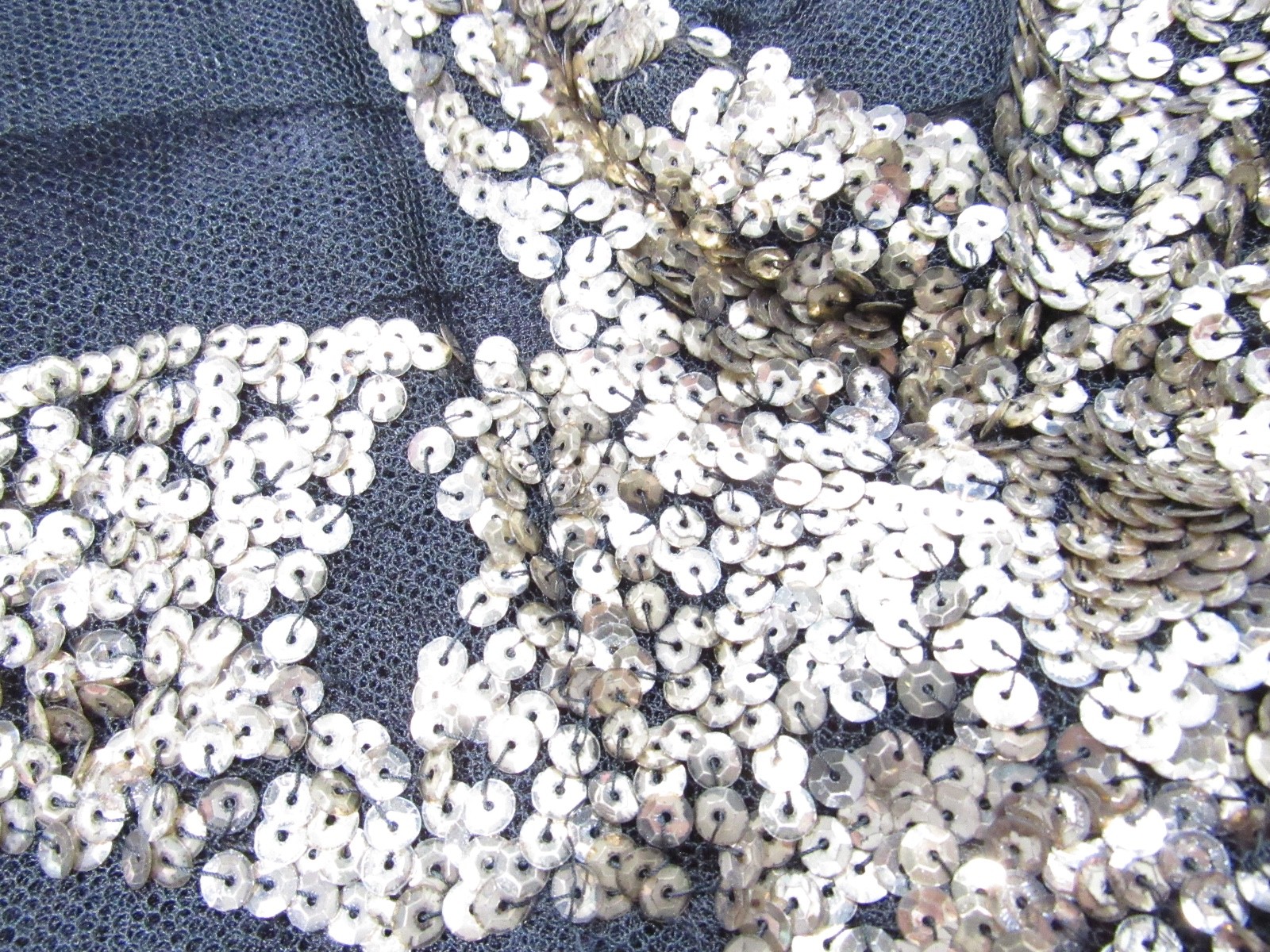 W@W VTG COUTURE 30s 40s formal dress tulle sequins black gold maxi goth witchy M