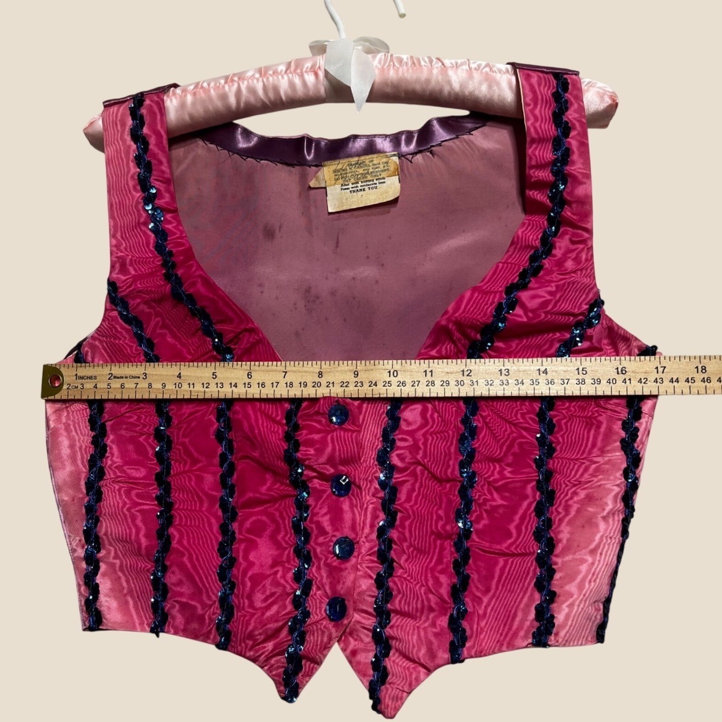 Antique 1930s Fuchsia Silk Faille Sequin Evening Vest Cropped Costume Haus XS