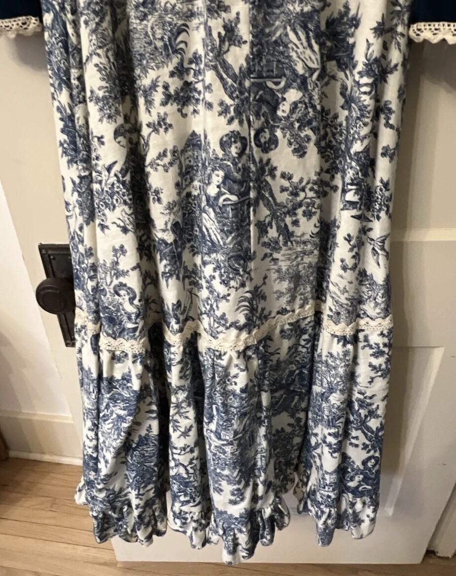 1970’ GUNNE SAX by Jessica Toile de Jouy Maxi Dress Blue Velvet Lace-up Blue 11