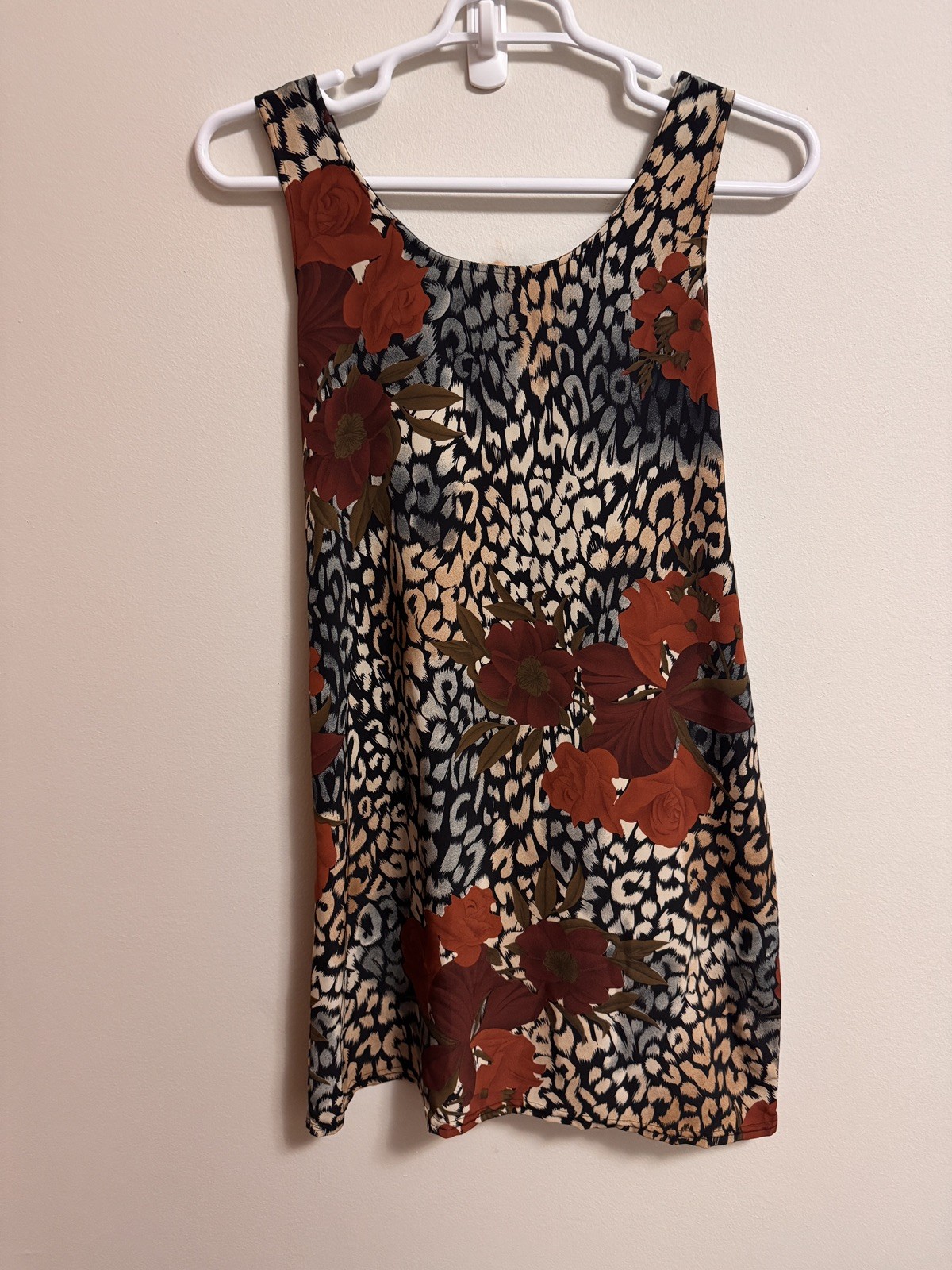 Vintage 90s Grunge Floral Leopard Print Sleeveless Dress Size Medium Made in USA